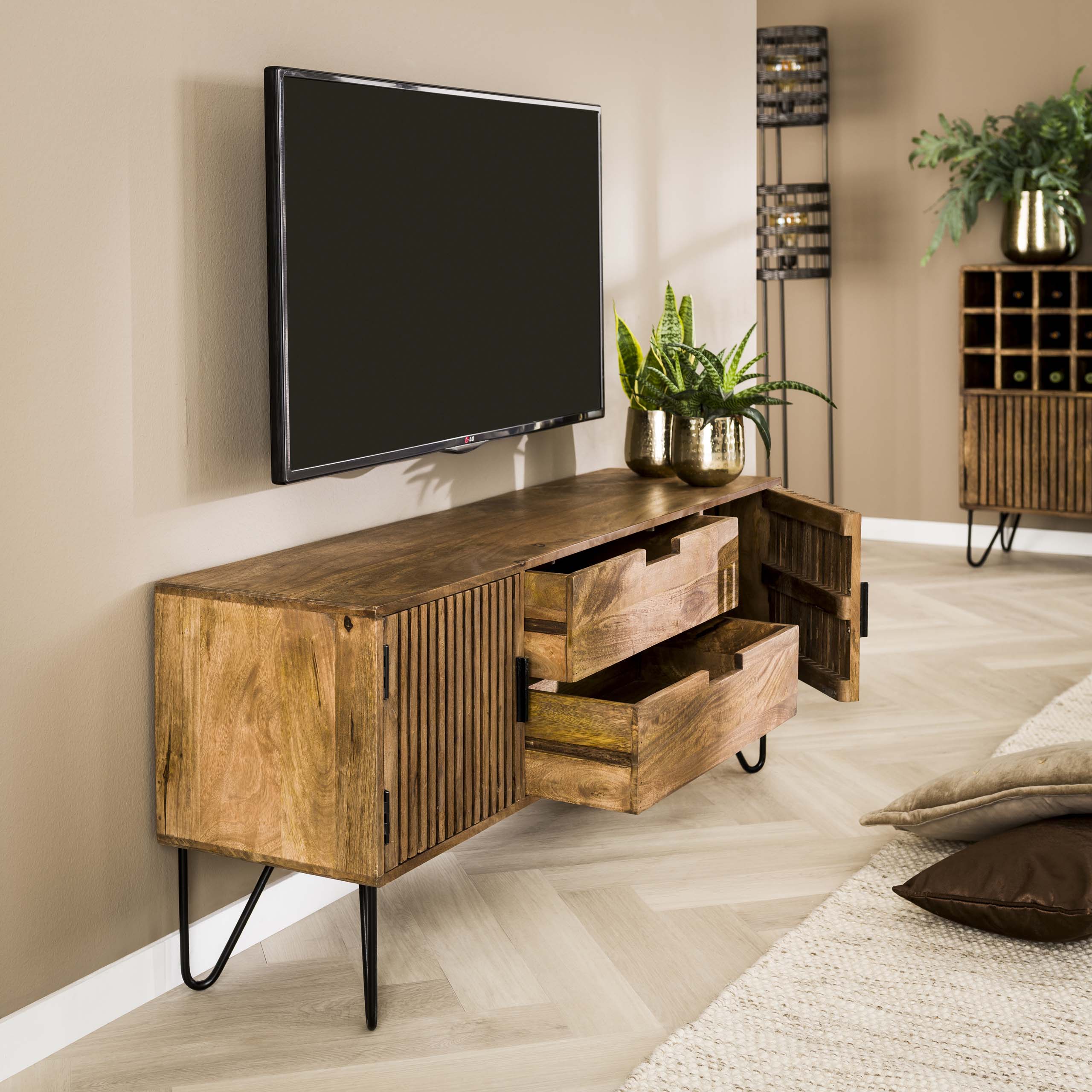 Mobile TV tweak 2 cassetti 2 ante - Colore solido mango sabbia