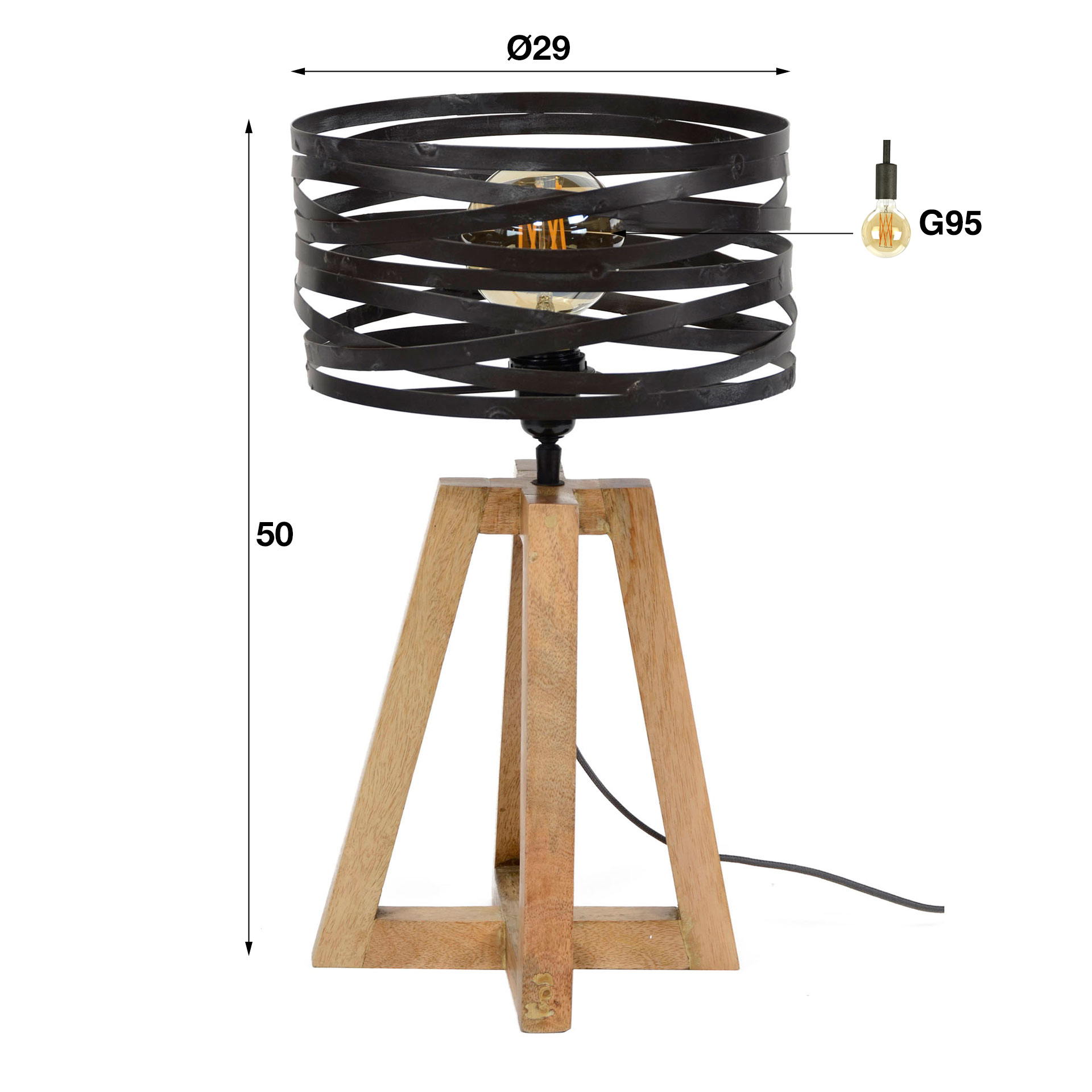 Lampada da tavolo twist struttura a croce in legno / Grigio ardesia