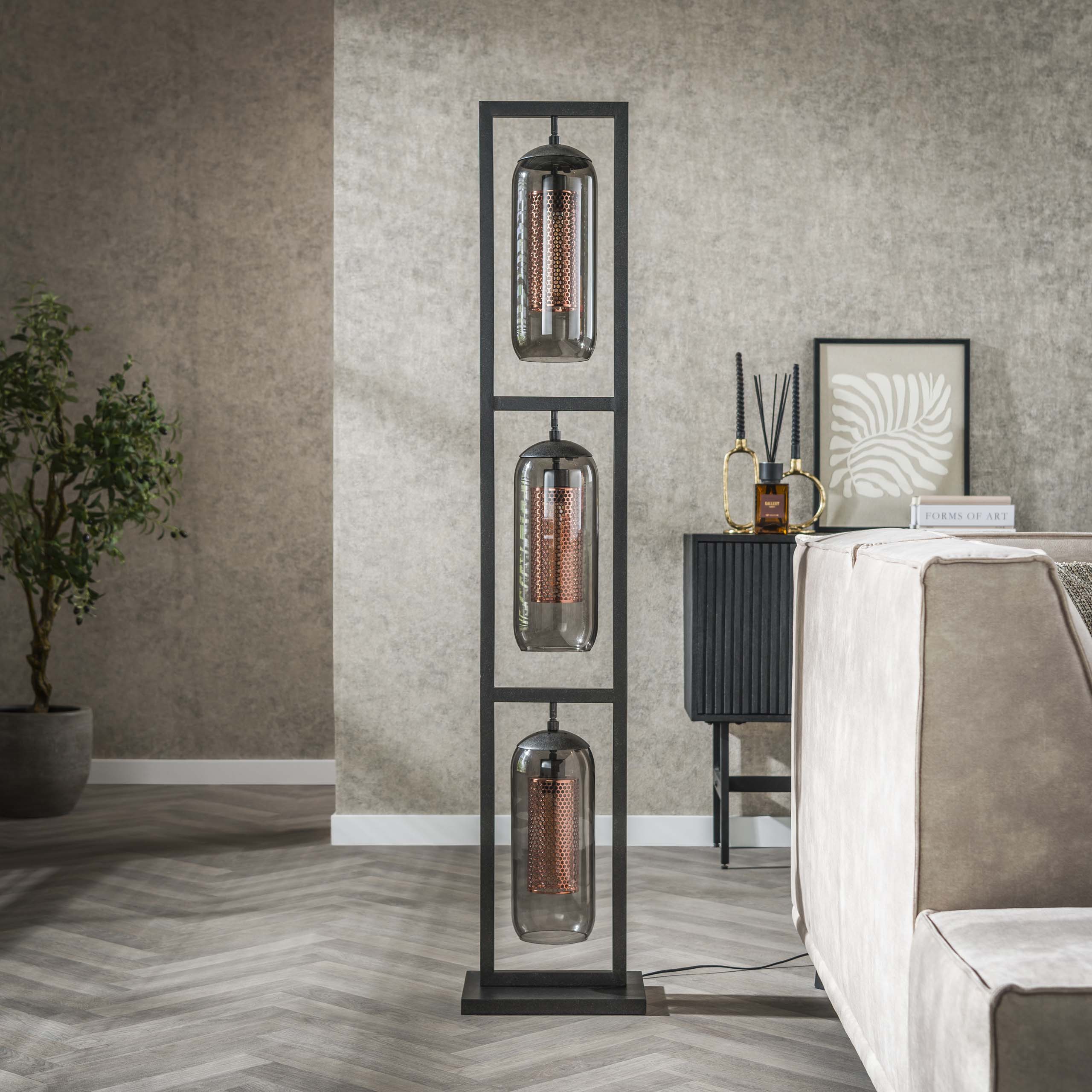 Lampada da terra Smoke Mesh a 3 luci - Nero artico