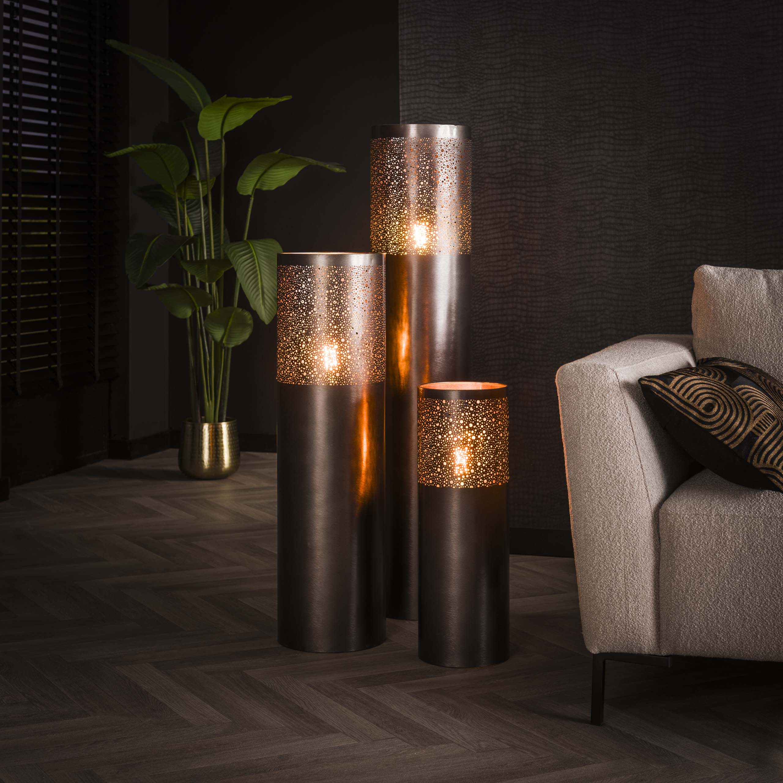 Lampada da terra Cilindro Glow 1 luce 60 cm - Nichel nero