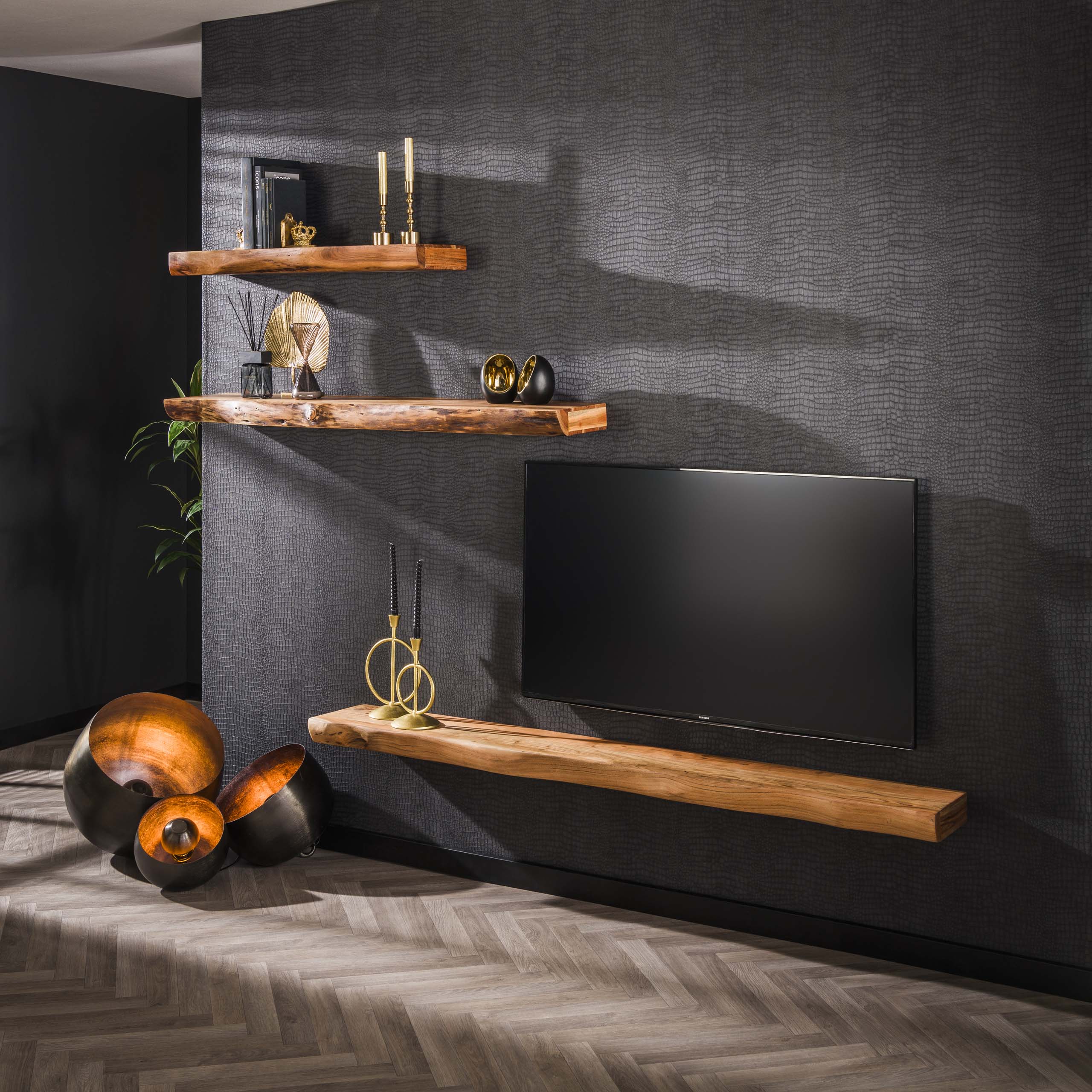 Mensola a muro 200 albero / Acacia massiccia naturale