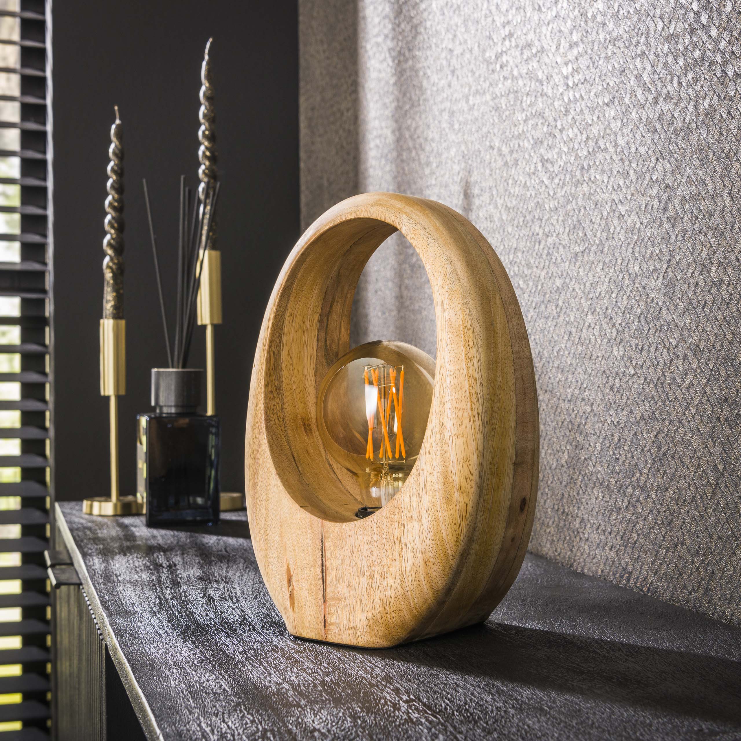 Lampada da tavolo 1L Arco in legno / Mango massiccio naturale