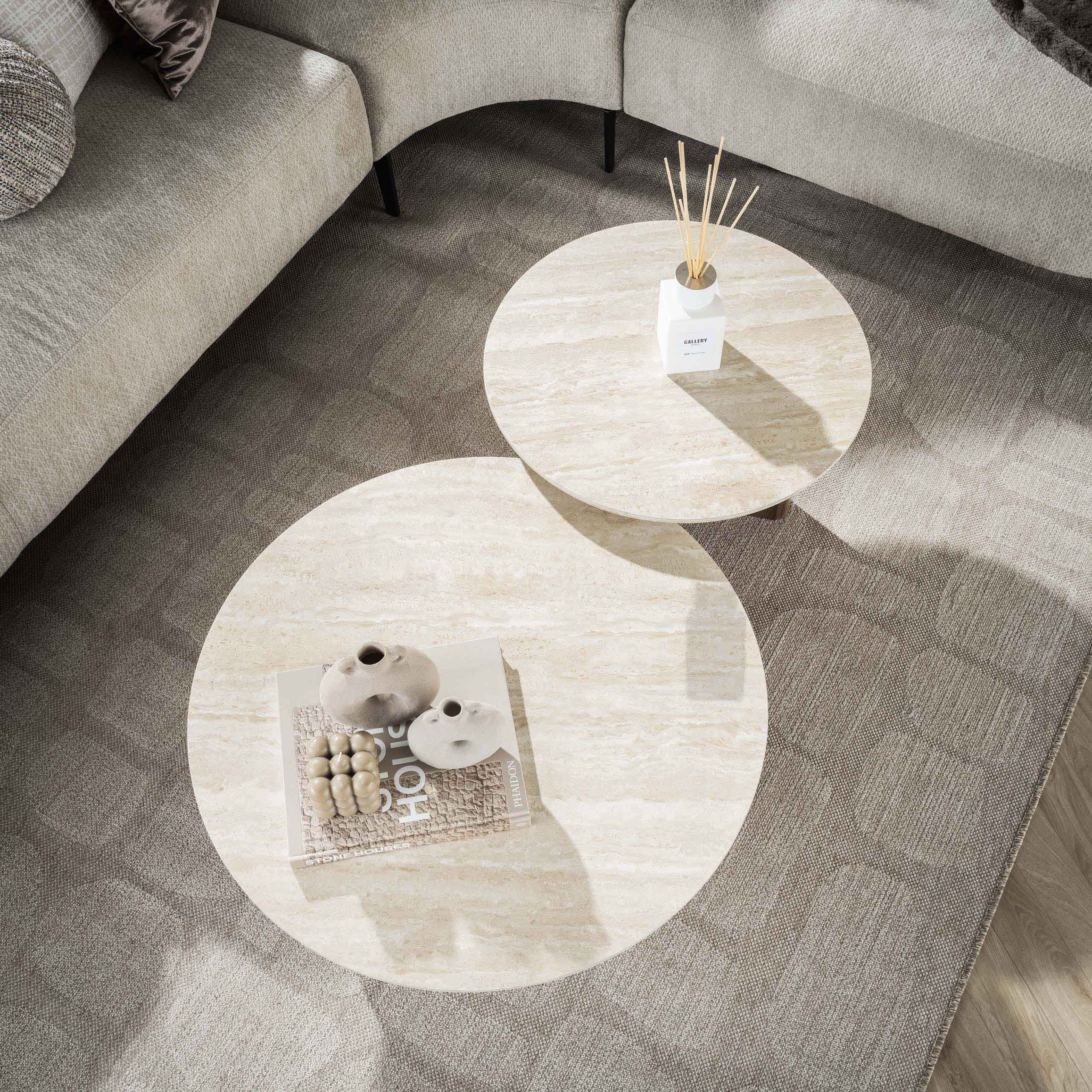 Tavolino Romano rotondo - Set di 2 - Ceramica travertino