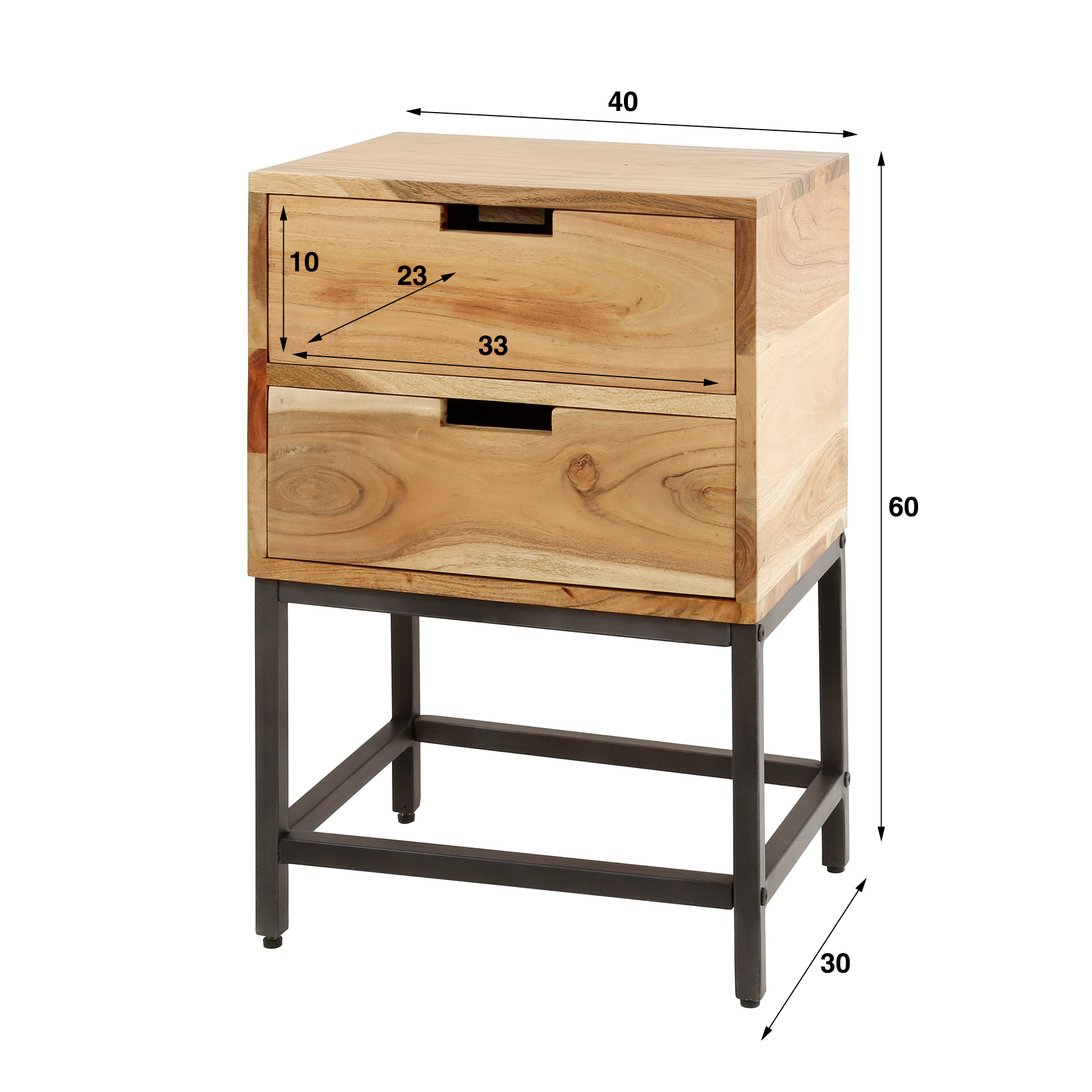 Comodino 2L piatto / Acacia massiccia naturale