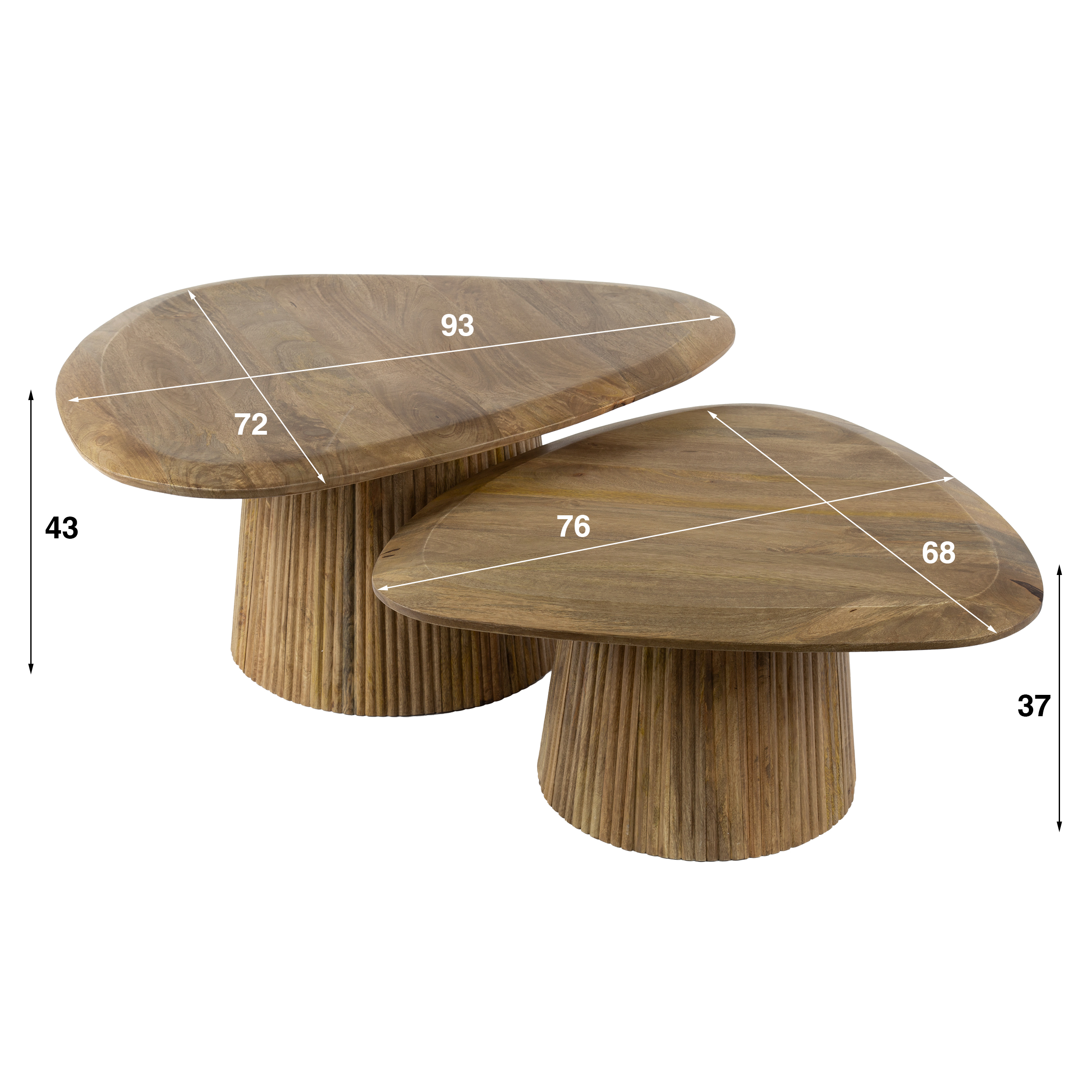 Tavolino triangolare Wave - set di 2 - Mango massiccio