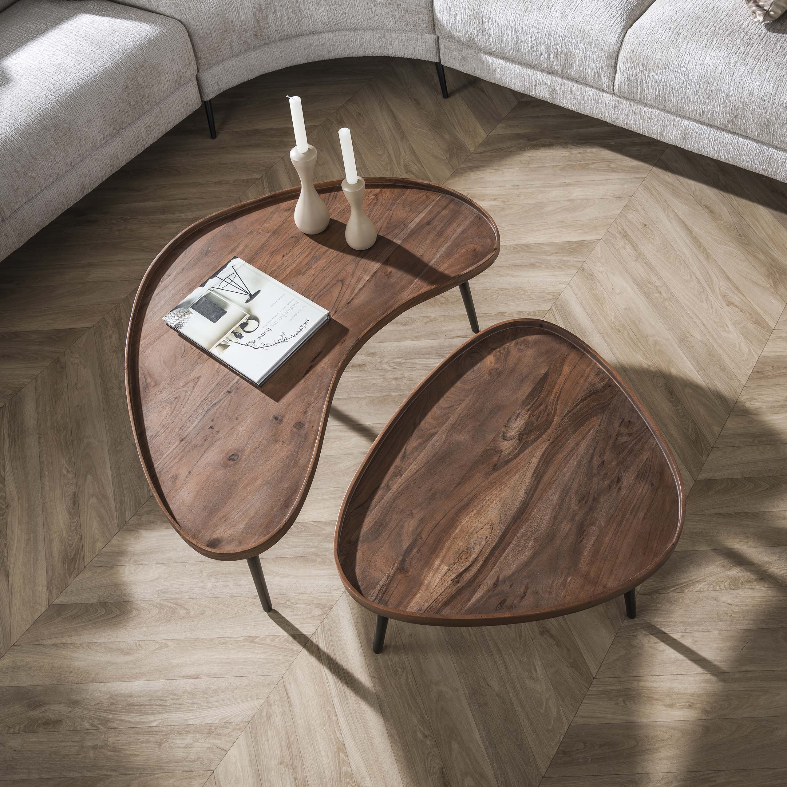 Tavolino Carve organico - set da 2 - marrone acacia