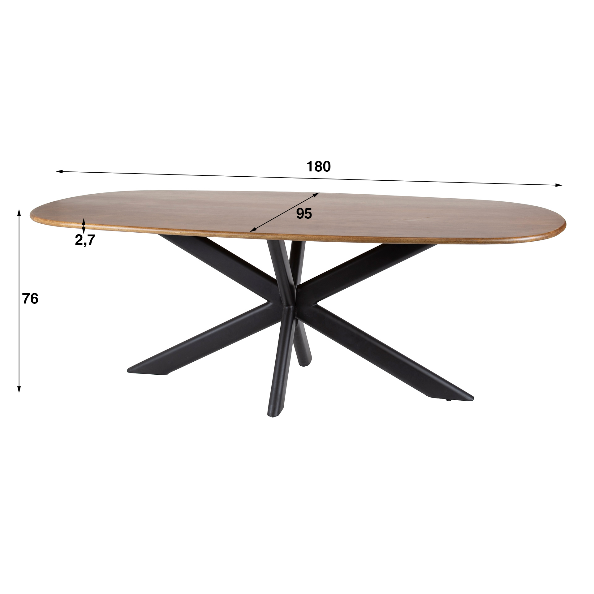Tavolo da pranzo ovale Cliff 180 cm - Sabbia mango massello