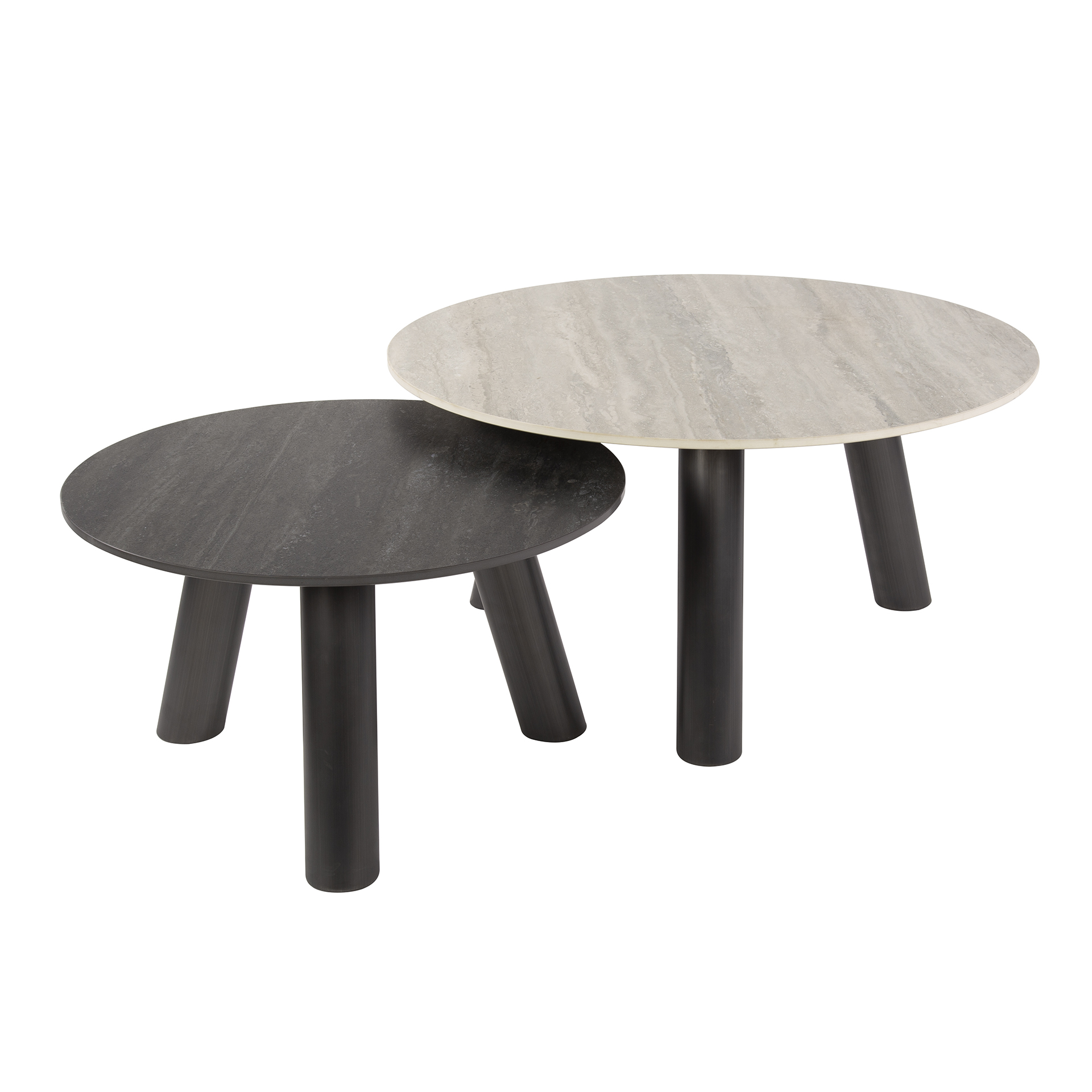 Coffee table Twin round - Set of 2 - Travertine black/grey