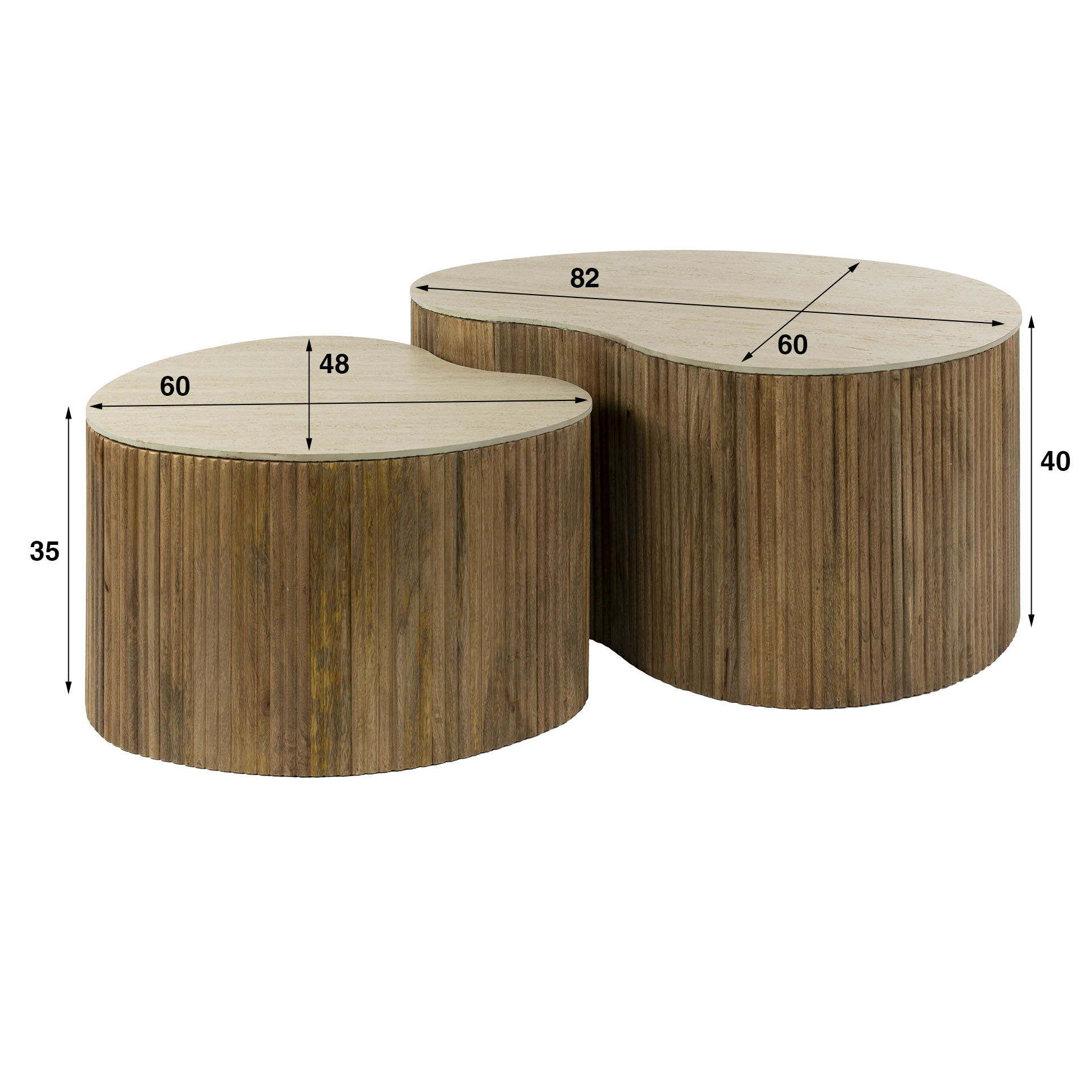 Tavolino Nuovo a forma di rene - Set di 2 - Mango massiccio