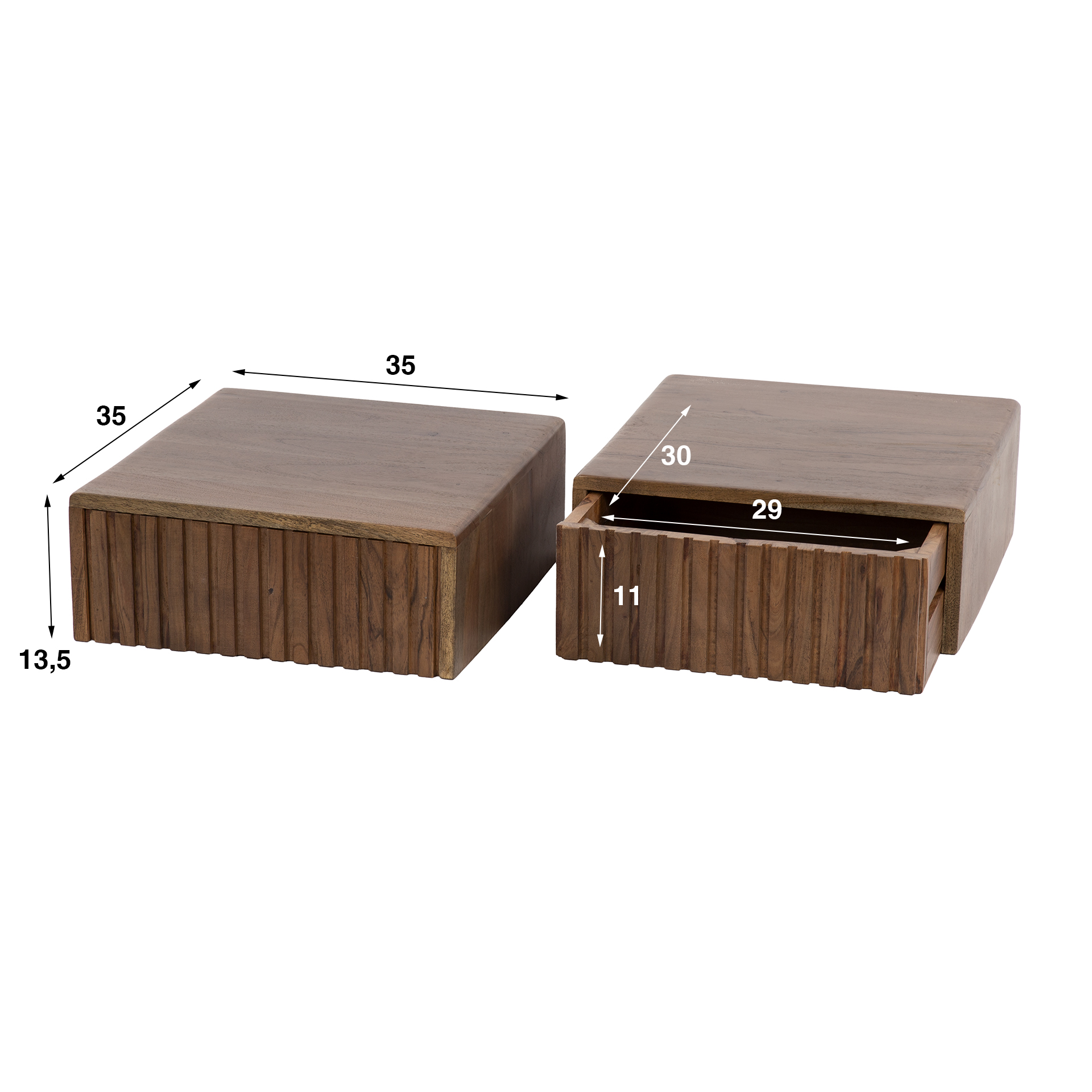 Comodino Carve sospeso - 1 cassetto - per 2 - Marrone acacia