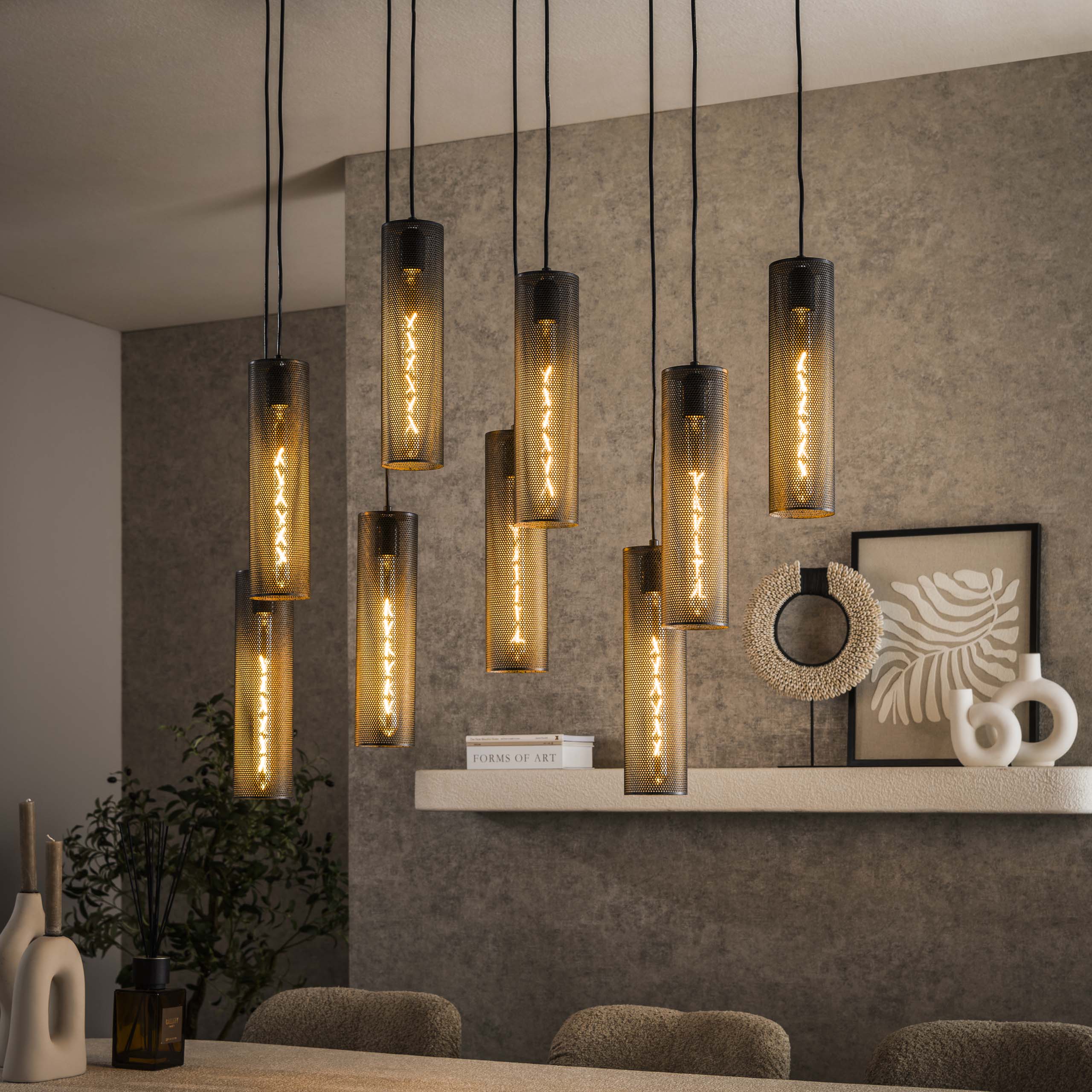 Lampada a sospensione maglia 5+4 tubi / Artic nero