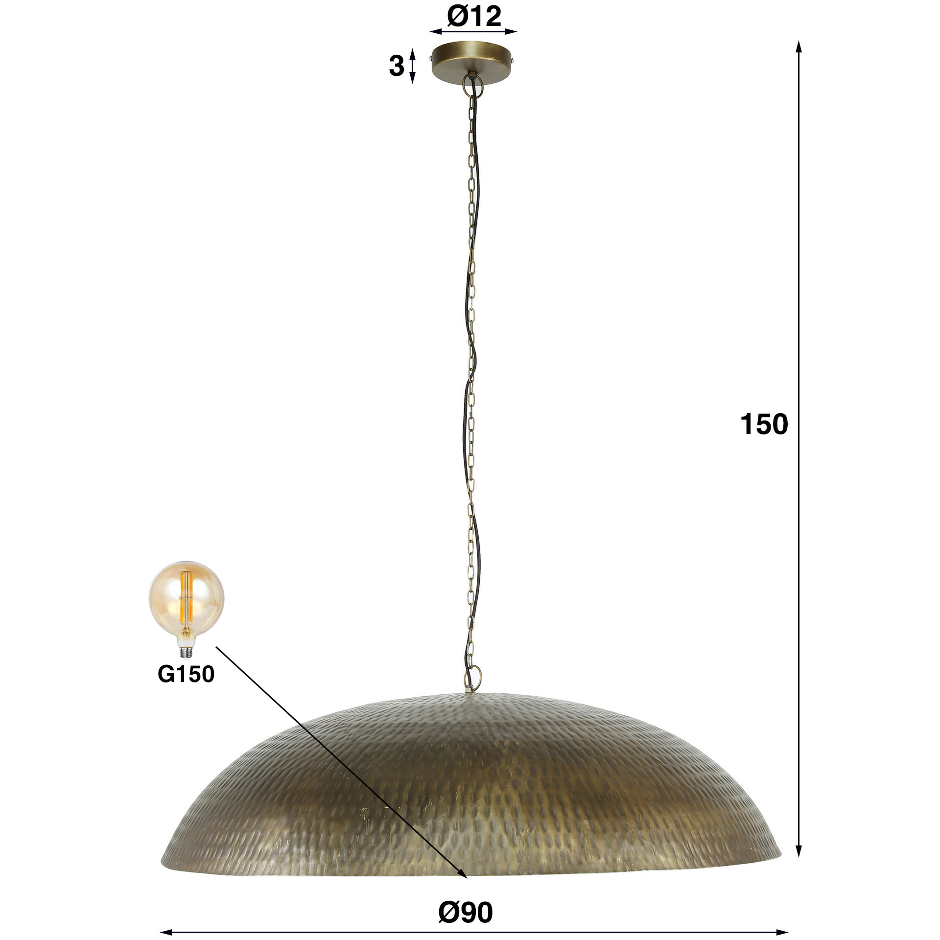 Hanging lamp Cupola 1-light Ø90 - Antique bronze