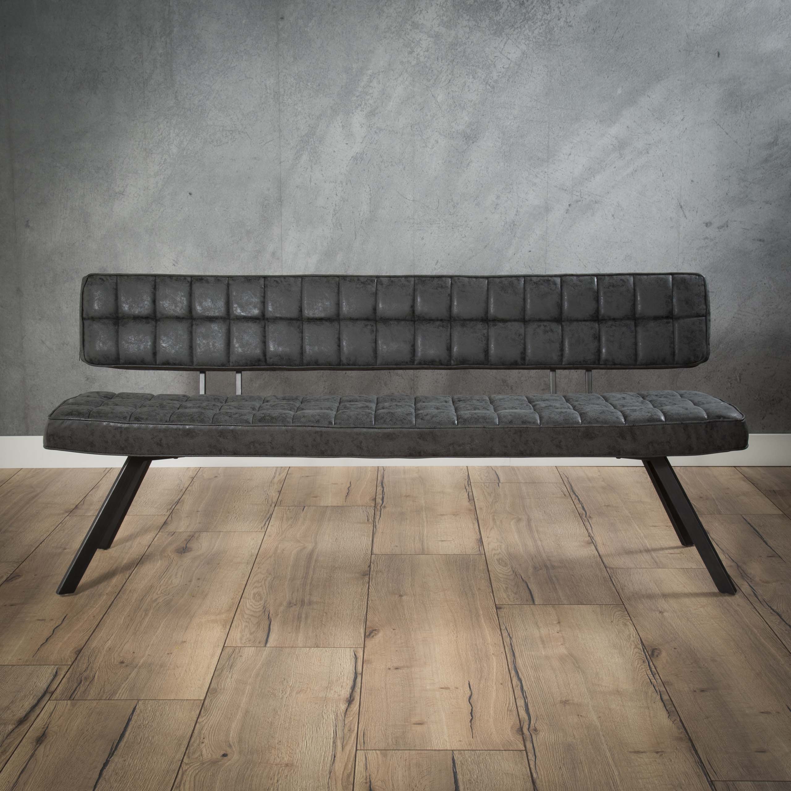 Divano per sala da pranzo 180 cm con cucitura a croce e schienale aperto. / Cera PU nera