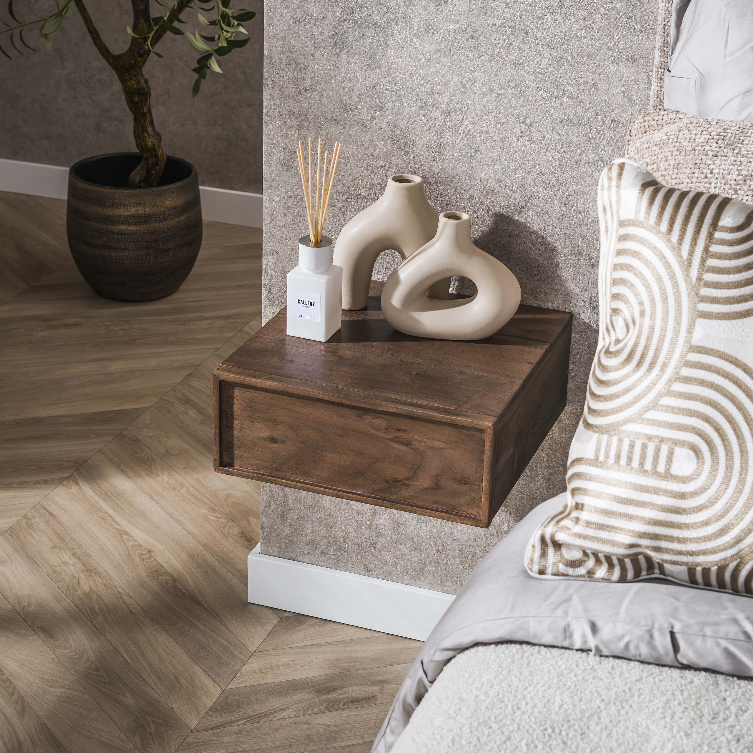 Comodino Frame sospeso 1 cassetto - set di 2 - Marrone acacia