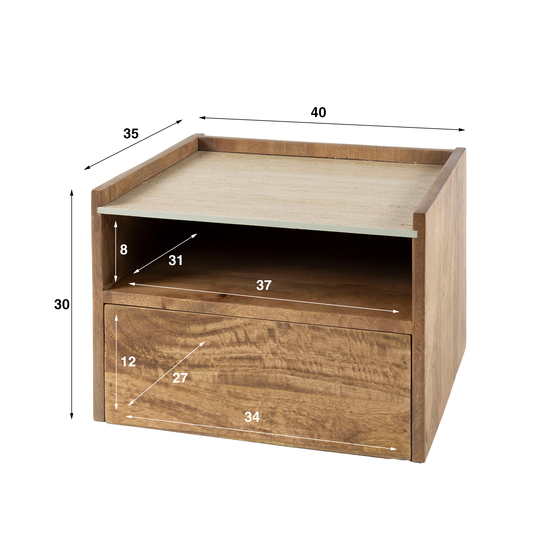 Nuovo floating bedside table - 1 drawer - Solid mango sand color