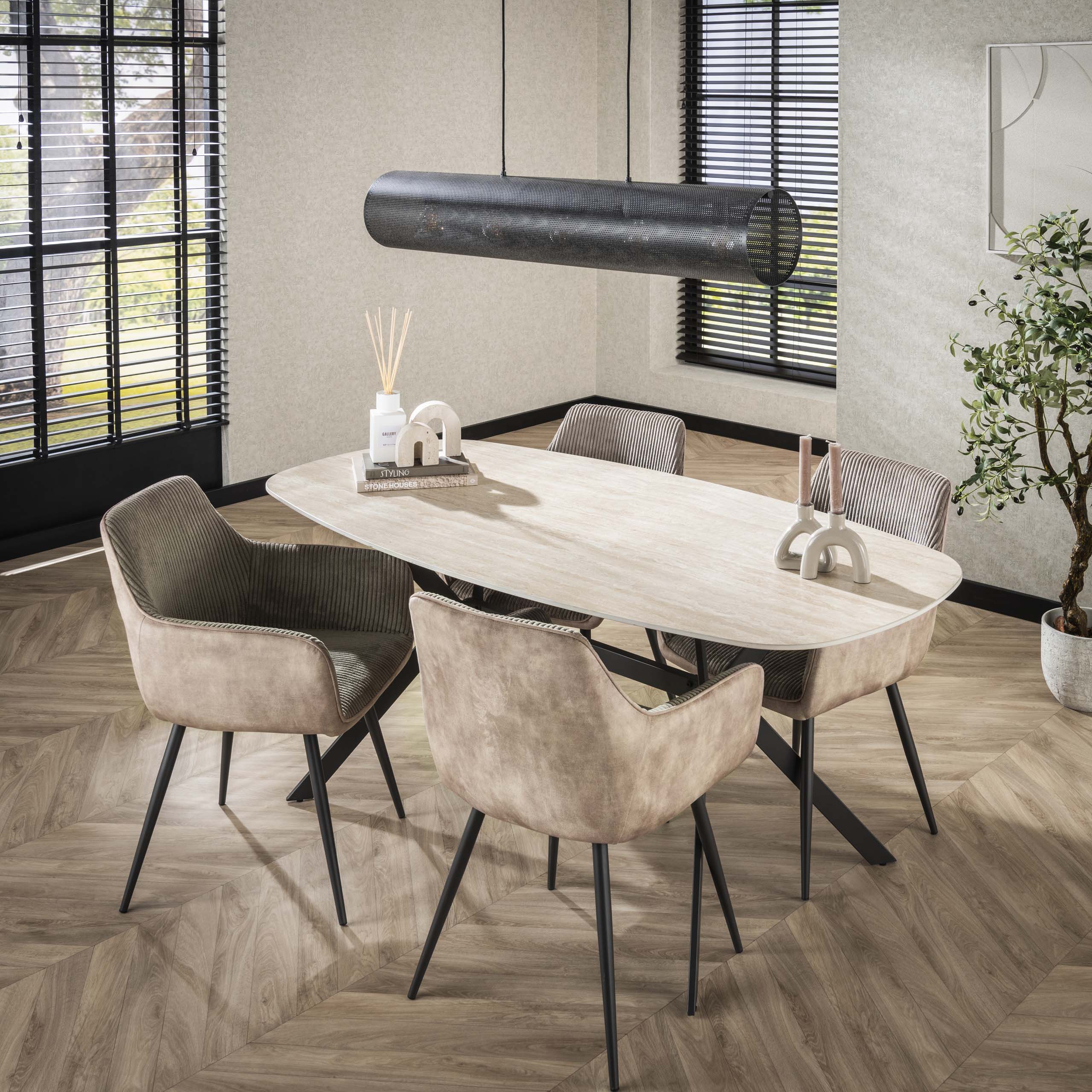 Romano Danish oval dining table 180 cm - Ceramic travertine