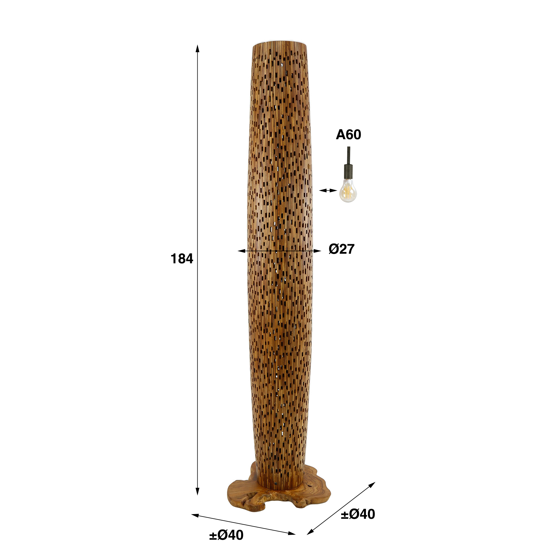 Floor lamp L bars / Solid recycled teak wood