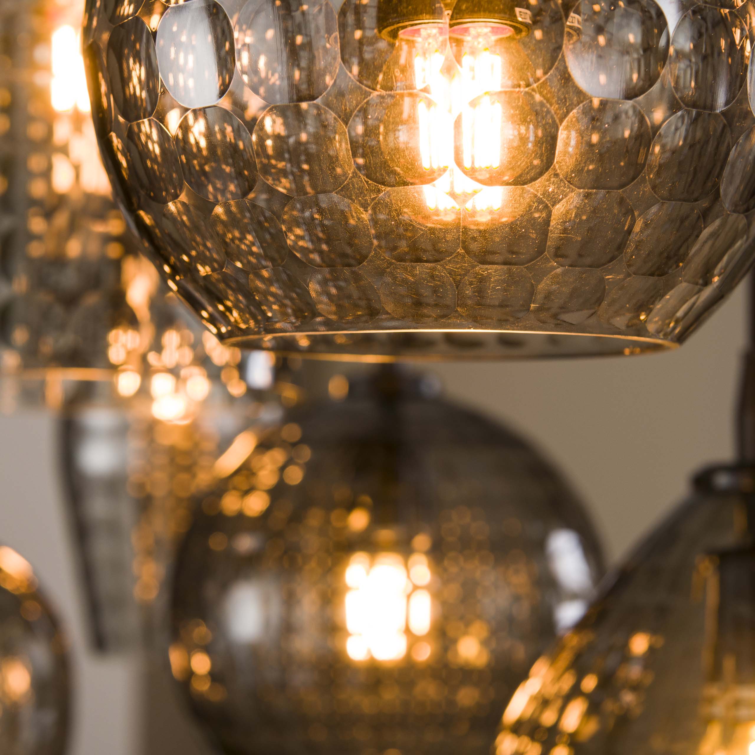 Lampada a sospensione Hexagon 4+3 luci - Vetro grigio fumè