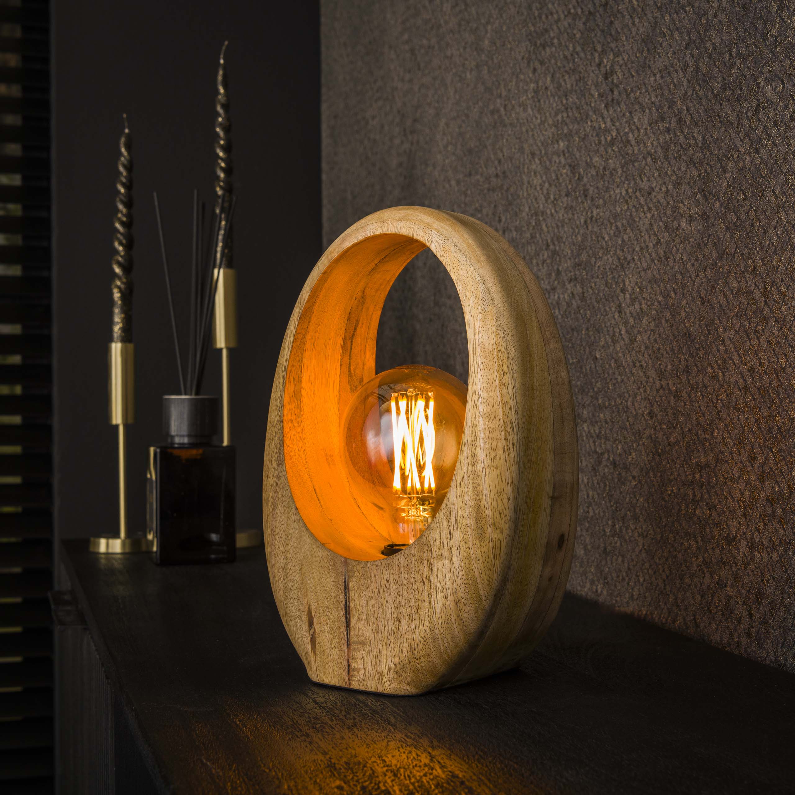 Lampada da tavolo 1L Arco in legno / Mango massiccio naturale