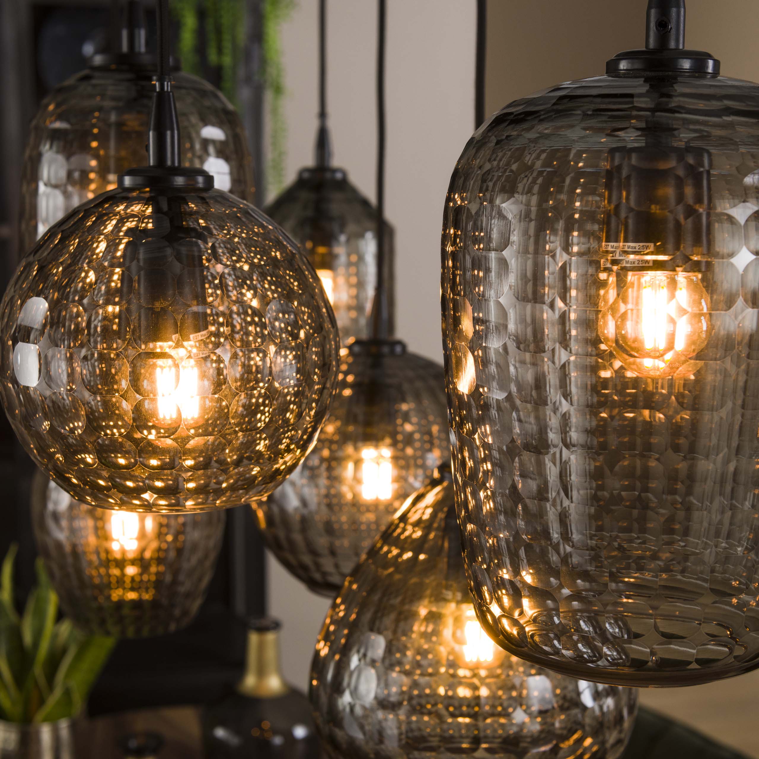 Lampada a sospensione Hexagon 4+3 luci - Vetro grigio fumè