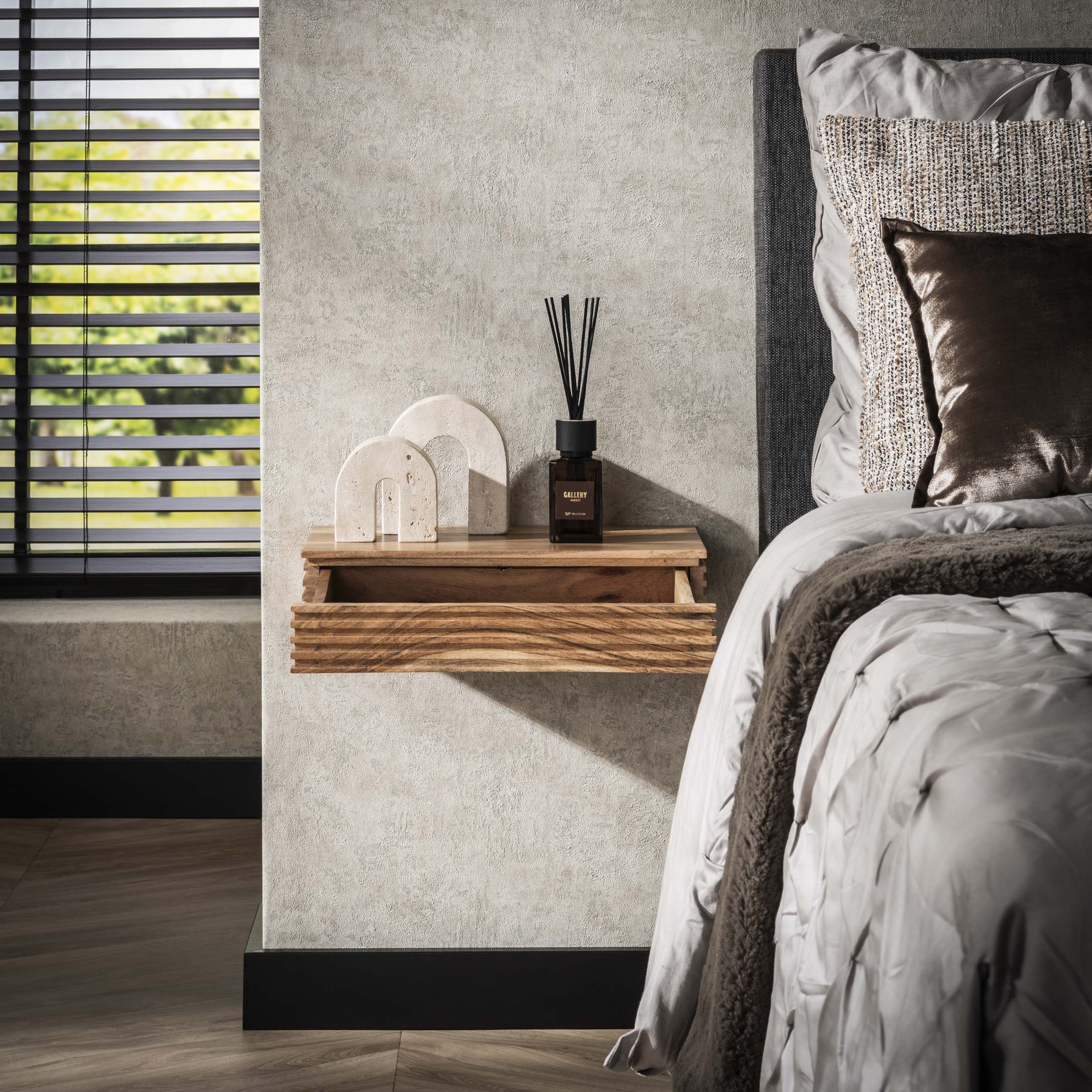Bedside table Layer L 1 drawer - set of 2 - Solid acacia
