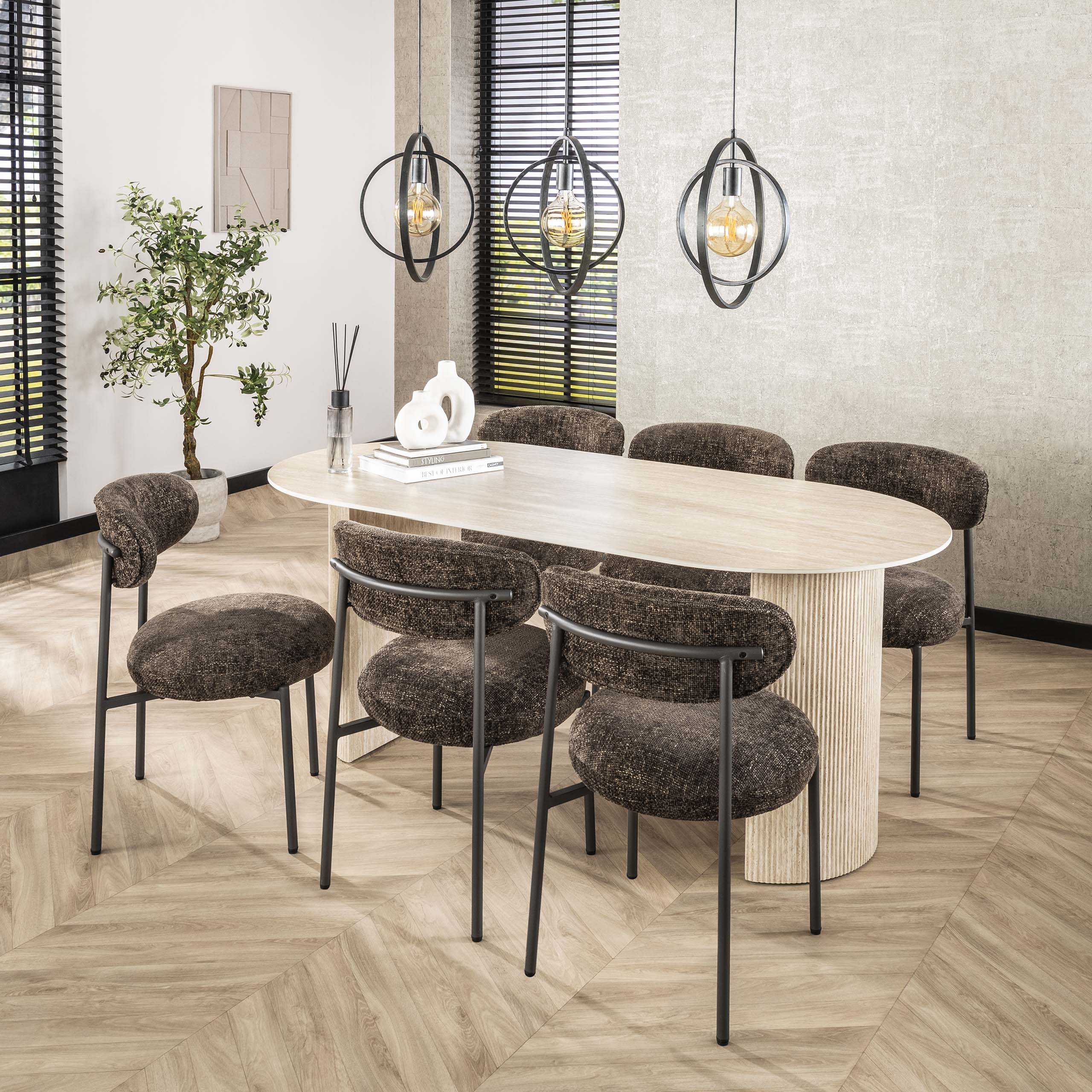 Tavolo da pranzo Arco Romano piatto ovale 180 cm - Ceramica travertino