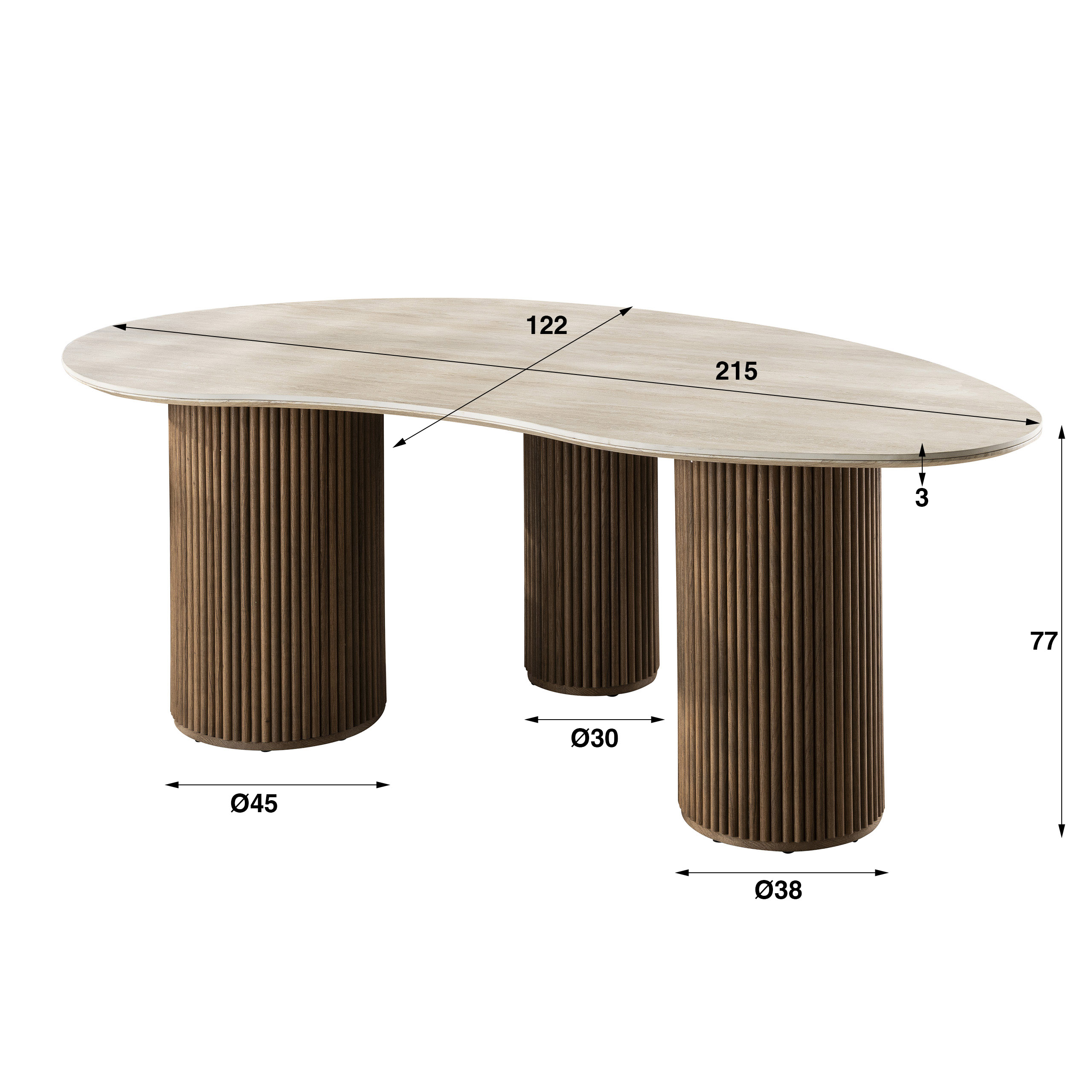 Tavolo da pranzo Romano a forma di rene 215 cm - Travertino in ceramica 3D
