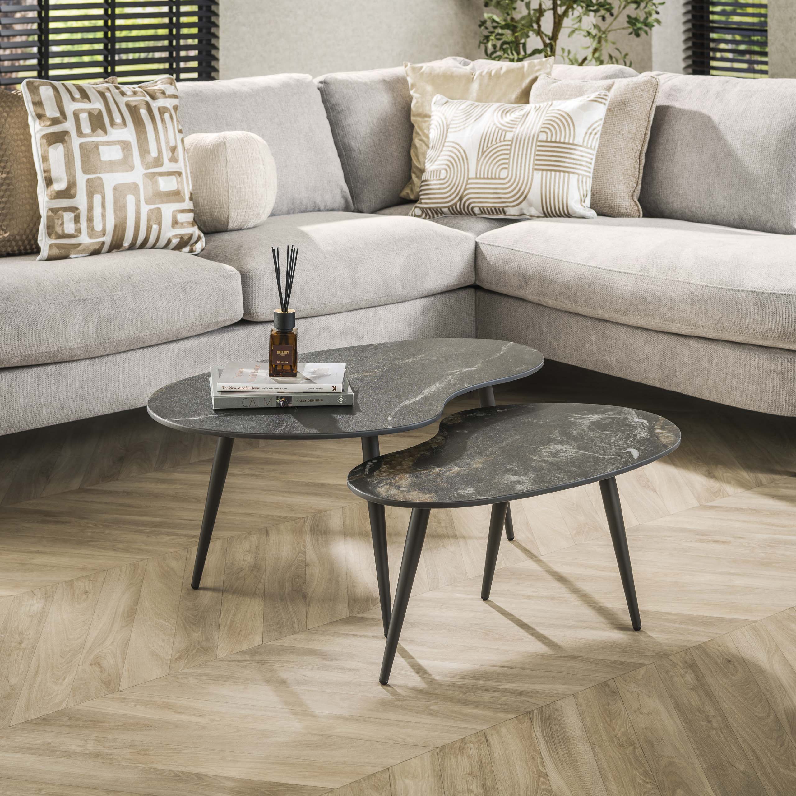 Coffee table Fossil kidney shaped - Set of 2 - Ceramic black