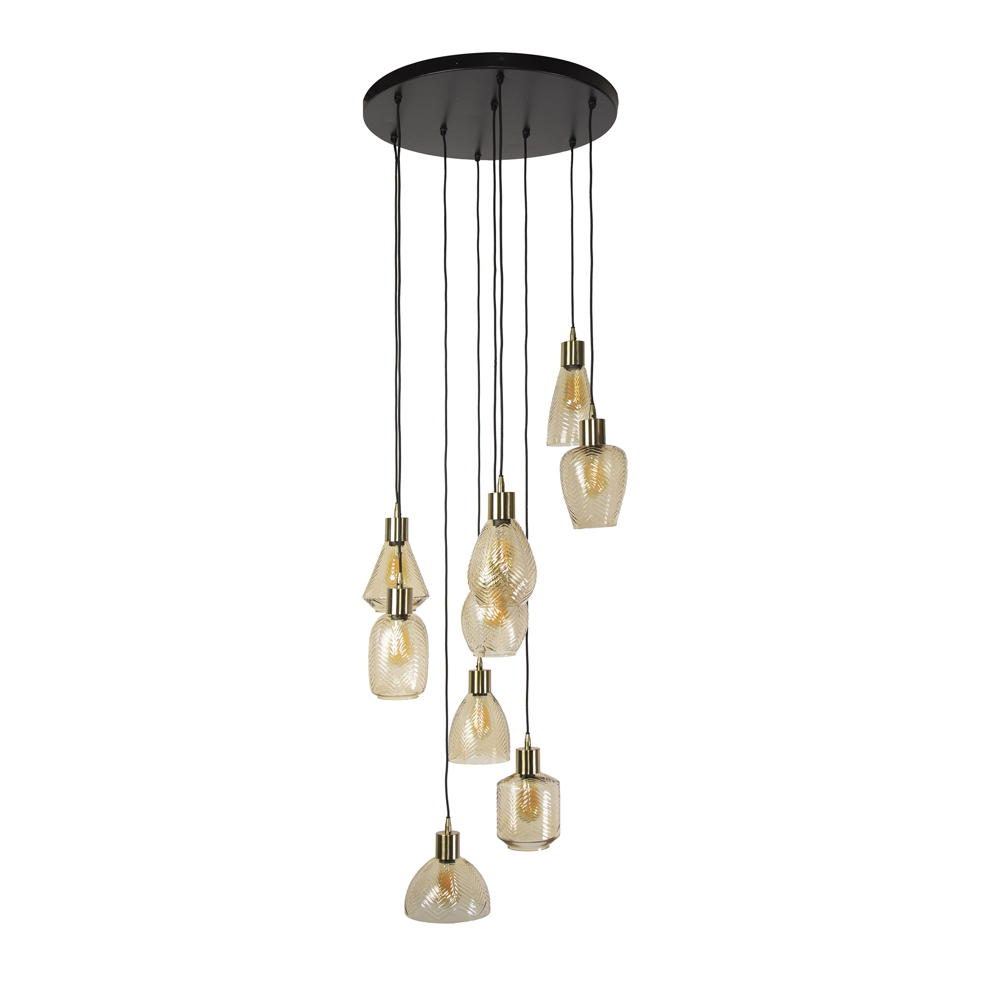 Hanging lamp 9L leaf stepped / Amber-colored glass