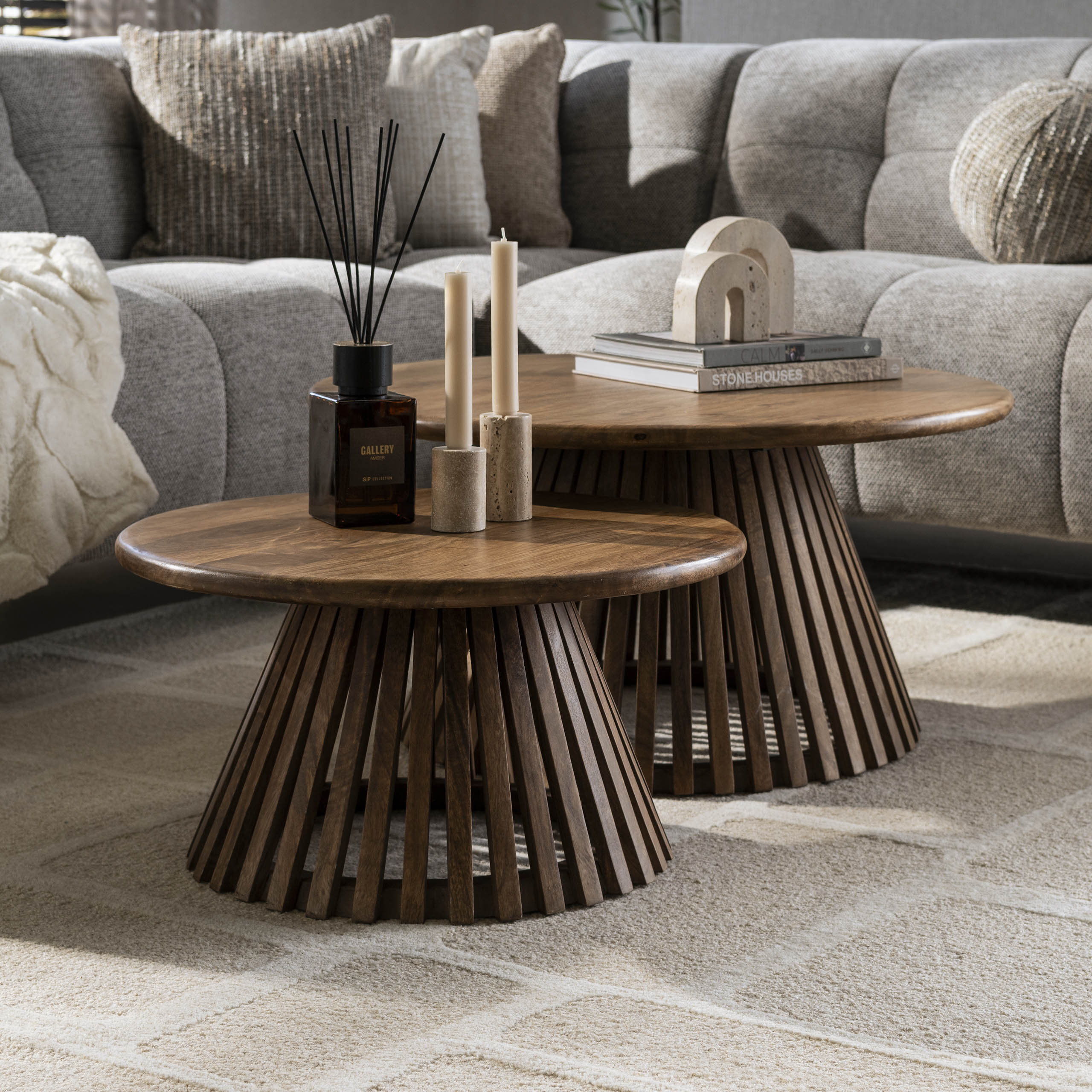 Set tavolino da caffè/2 tweak conici/Colore sabbia mango massiccio