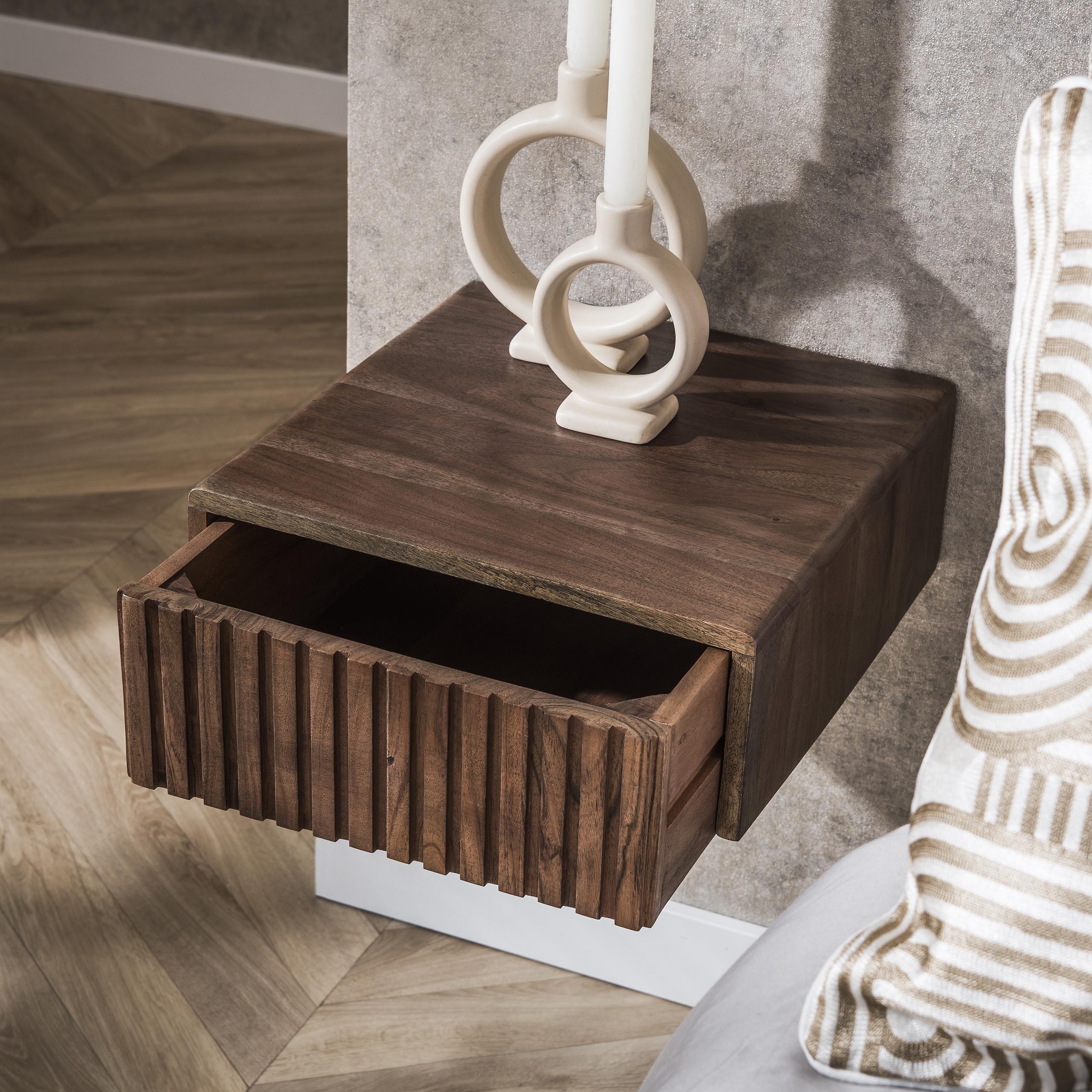 Comodino Carve sospeso - 1 cassetto - per 2 - Marrone acacia