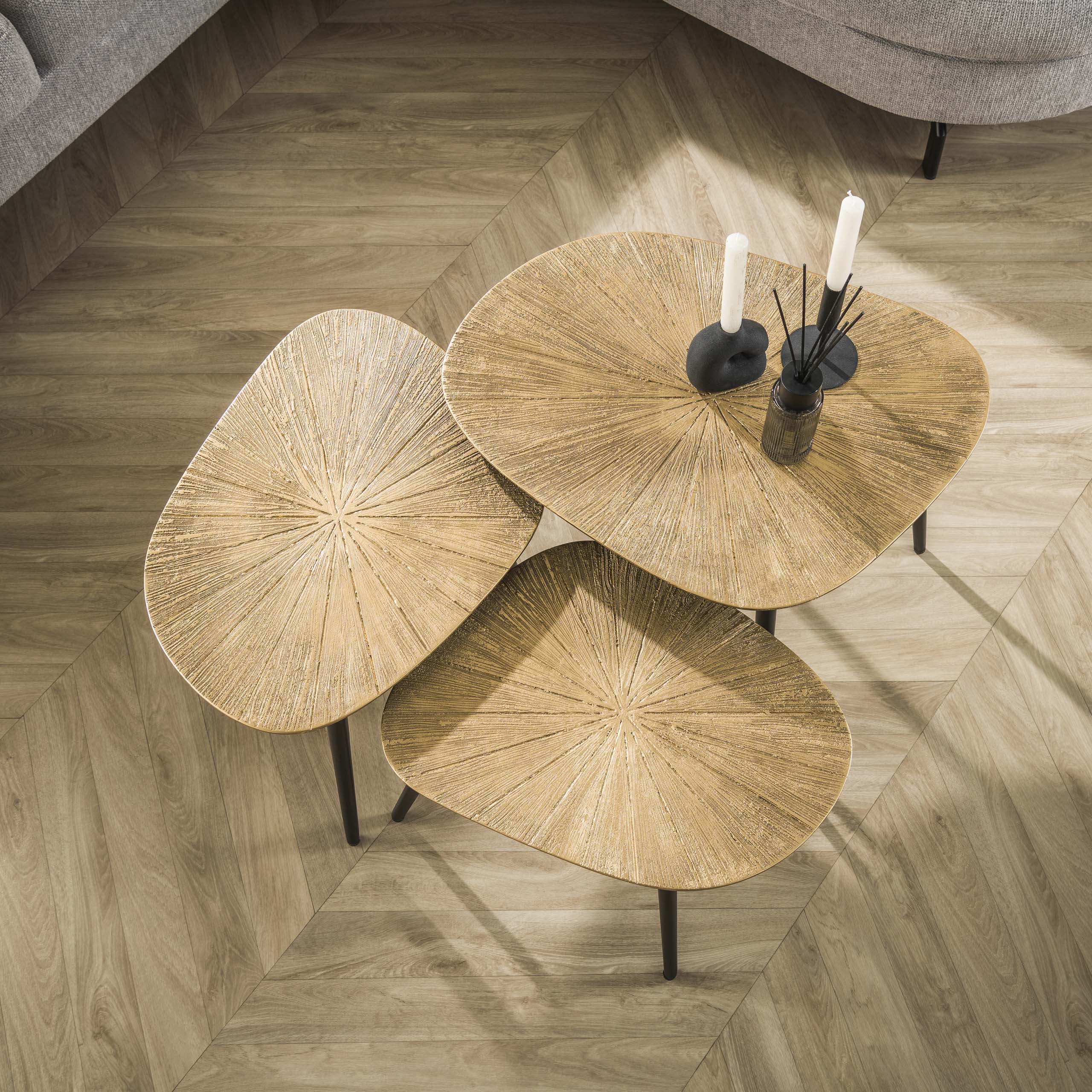 Tavolino Ray quadrangolare - Set di 3 - Oro antico