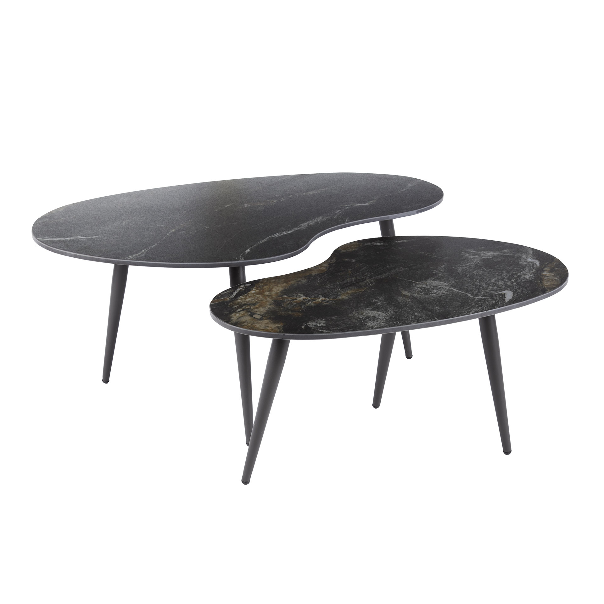 Coffee table Fossil kidney shaped - Set of 2 - Ceramic black