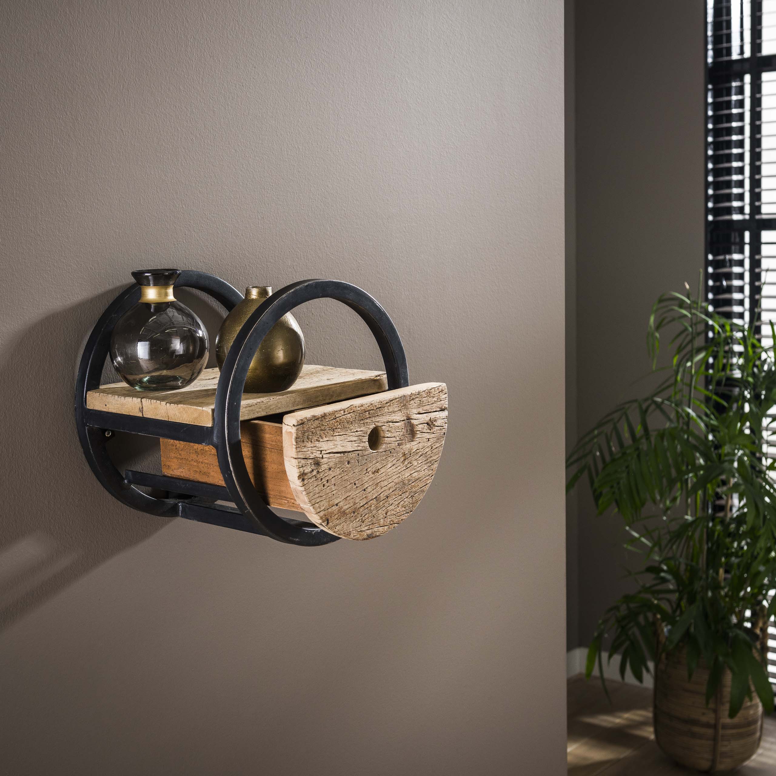 Mensola a muro Circolare 1 cassetto Ø30 - Legno duro robusto