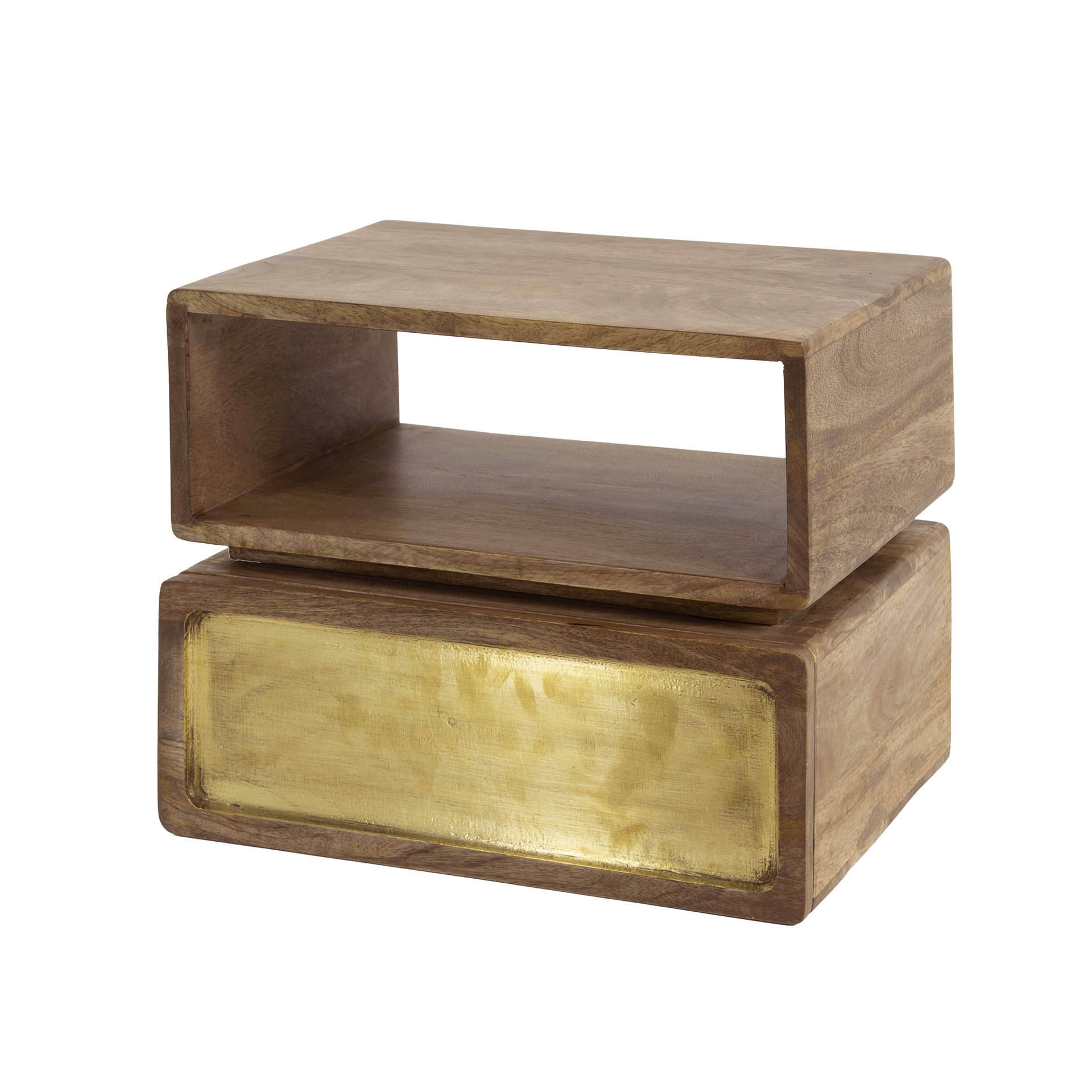 Comodino sospeso in ottone 1 cassetto - Sabbia mango massiccio