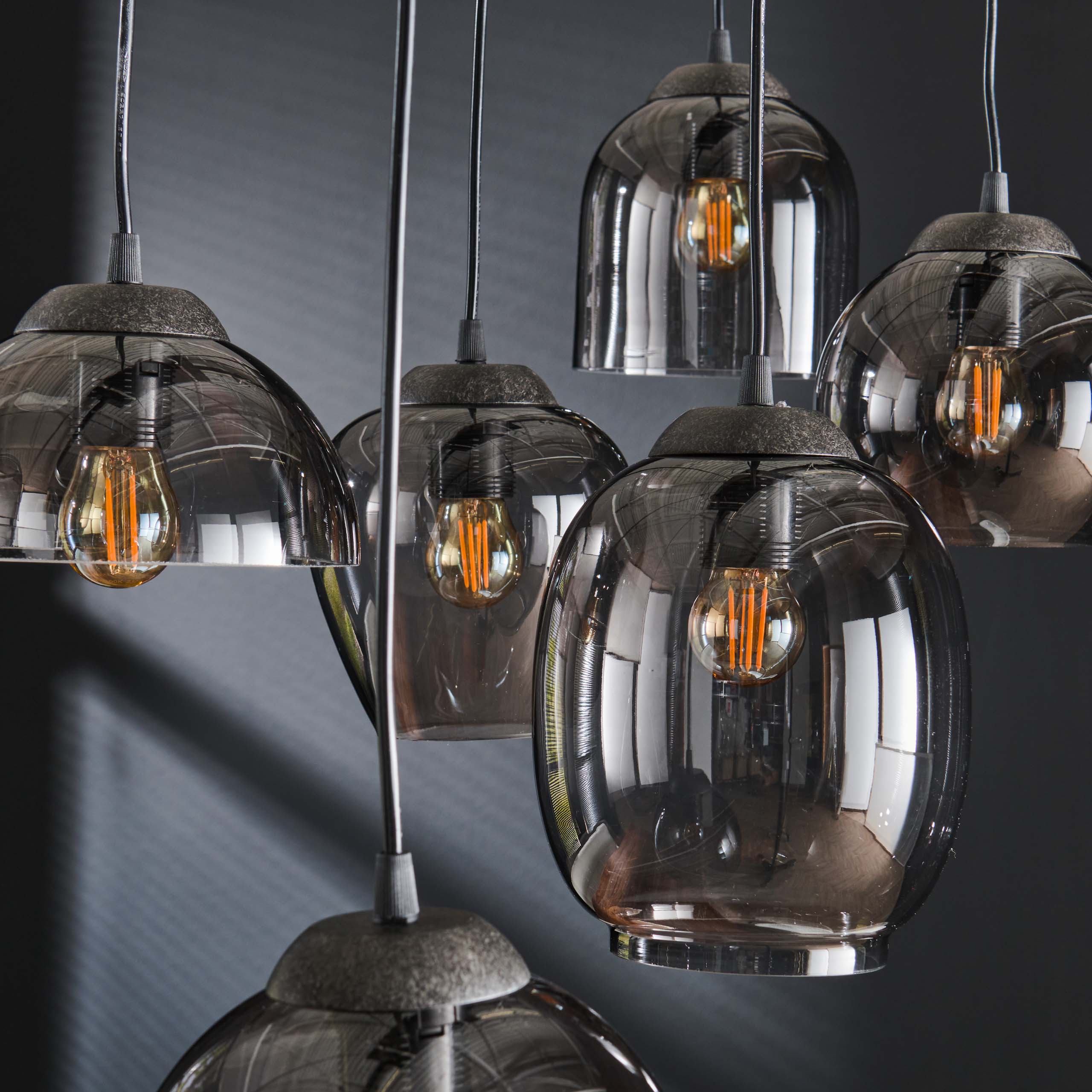 Hanging lamp 5L stepped mix / Chromed glass