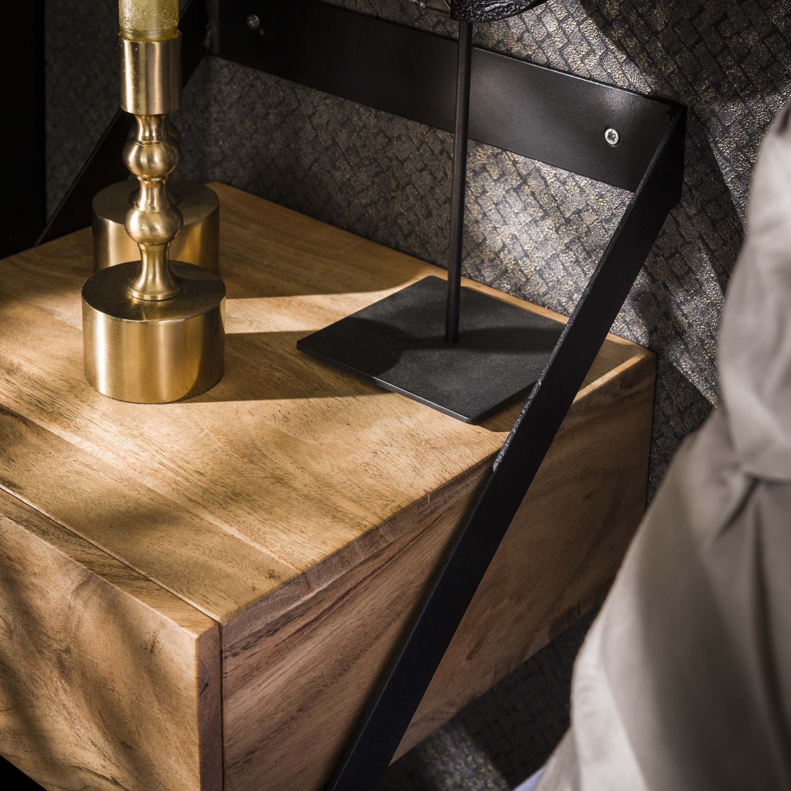 Bedside table set/2 XS hanging strip / Solid acacia natural