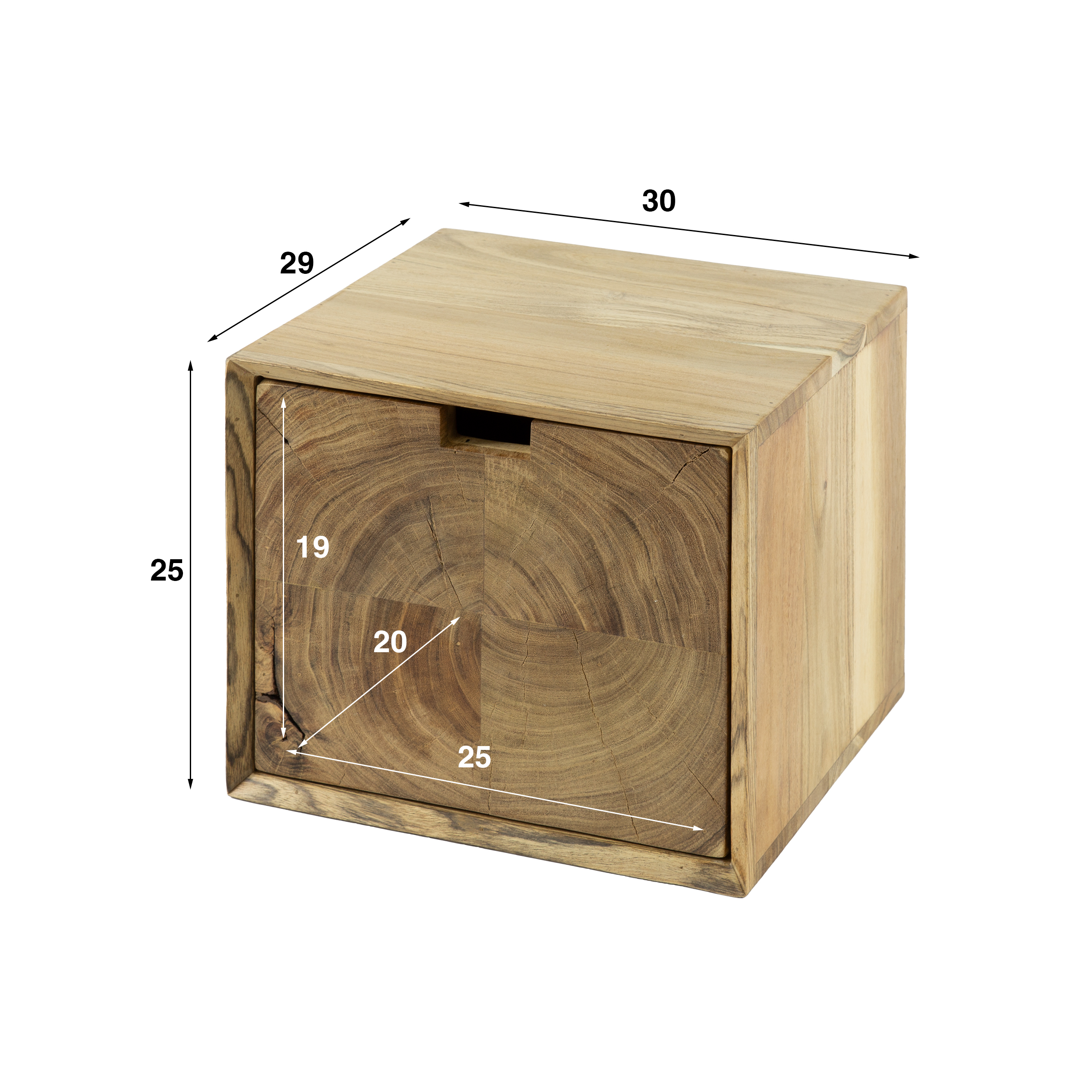 Comodino Block sospeso 1 cassetto - Acacia massiccia
