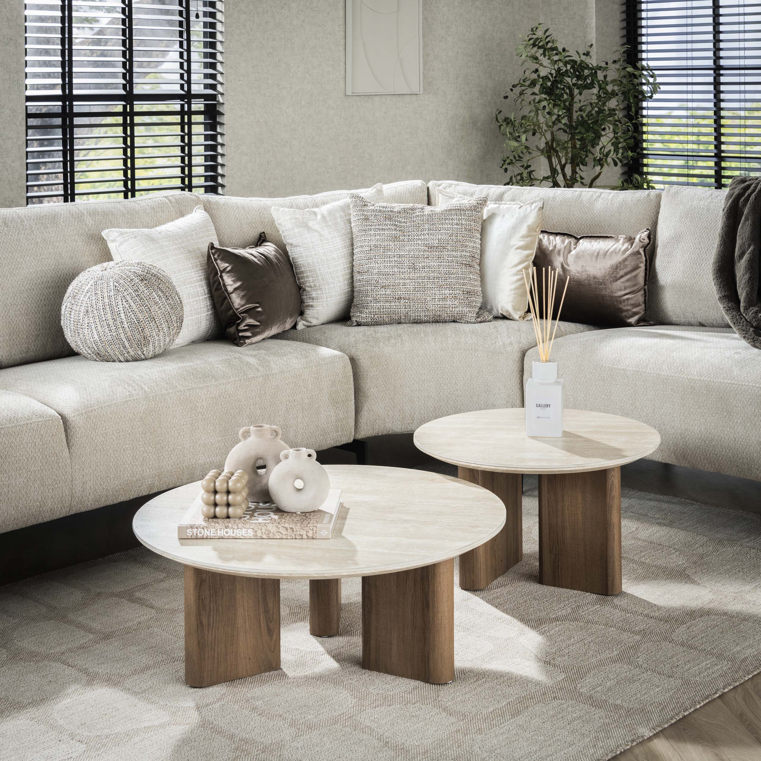 Coffee table Romano round - Set of 2 - Ceramic travertine