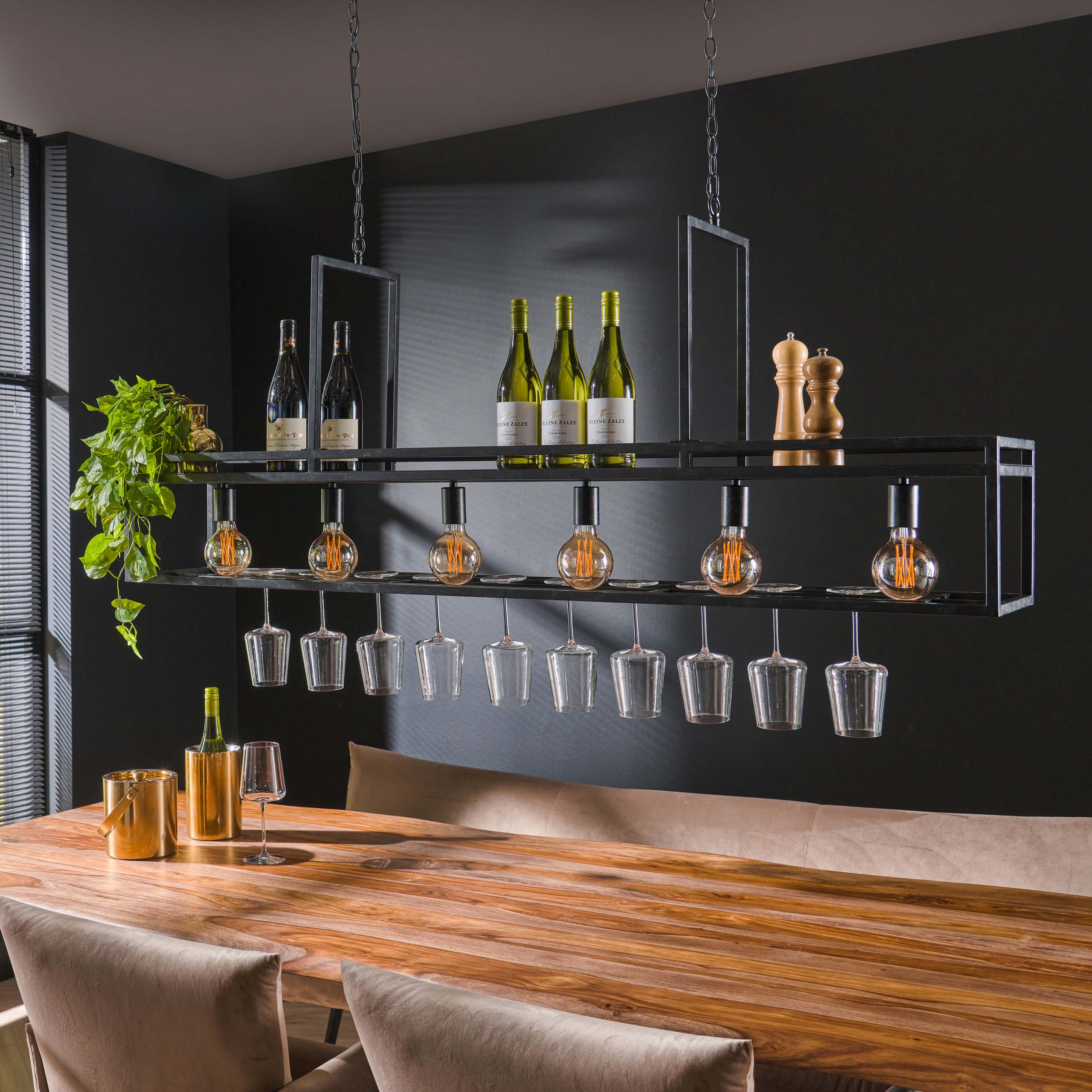 Lampada a sospensione 6L decorata / Carbone