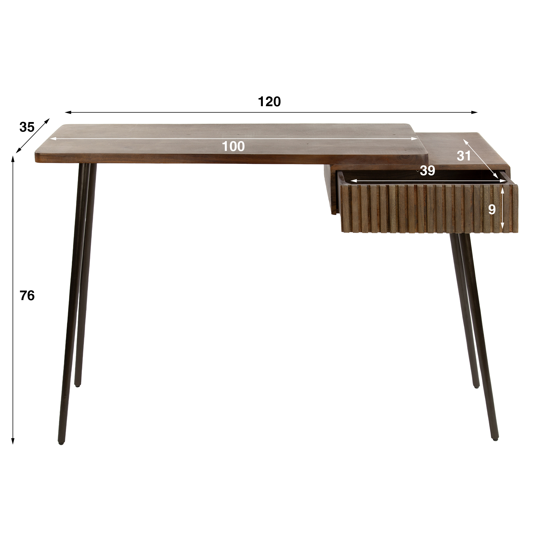 Hall/dressing table Carve 1 drawer - Solid acacia brown