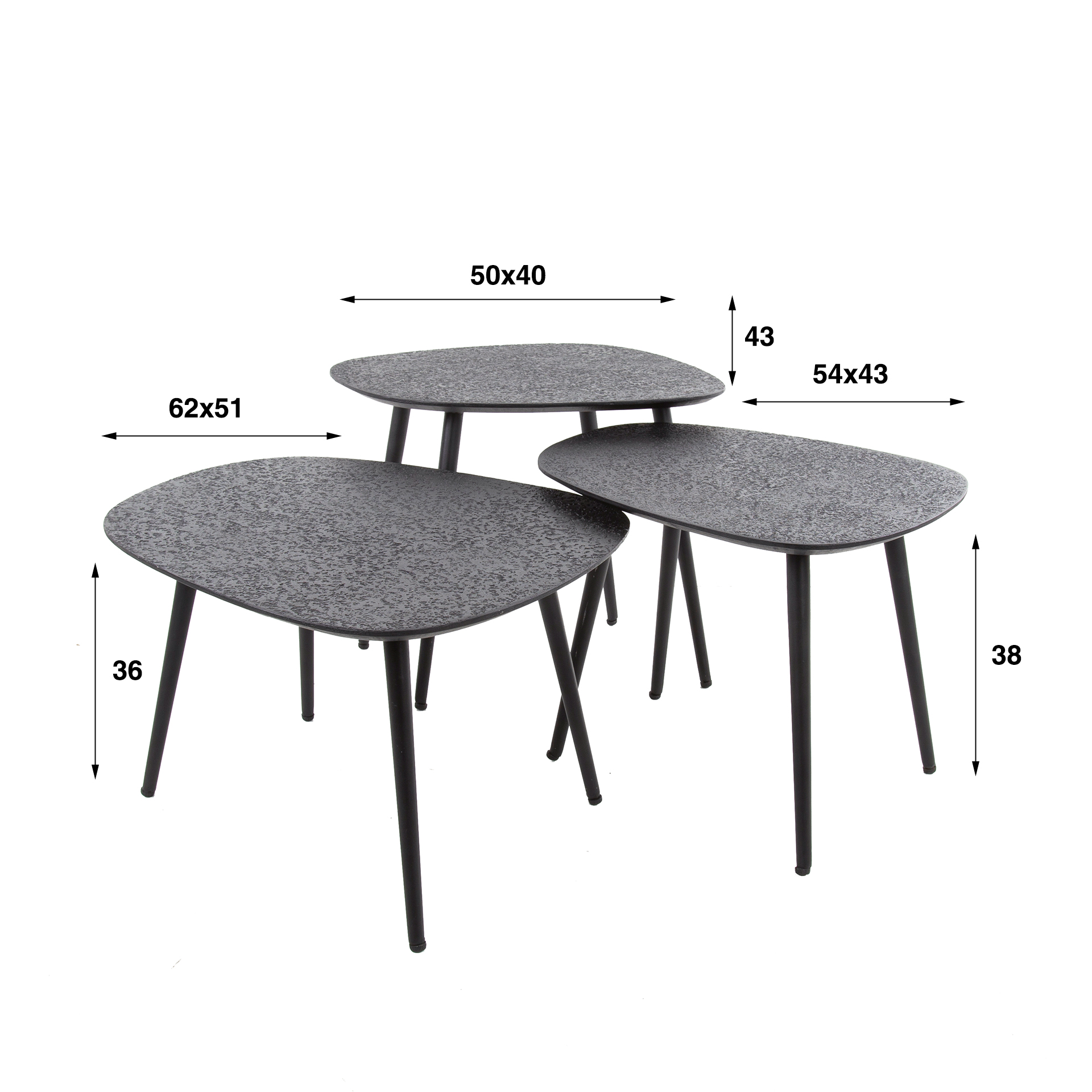 Tavolino basso quadrangolare grigio metallizzato - Set di 3
