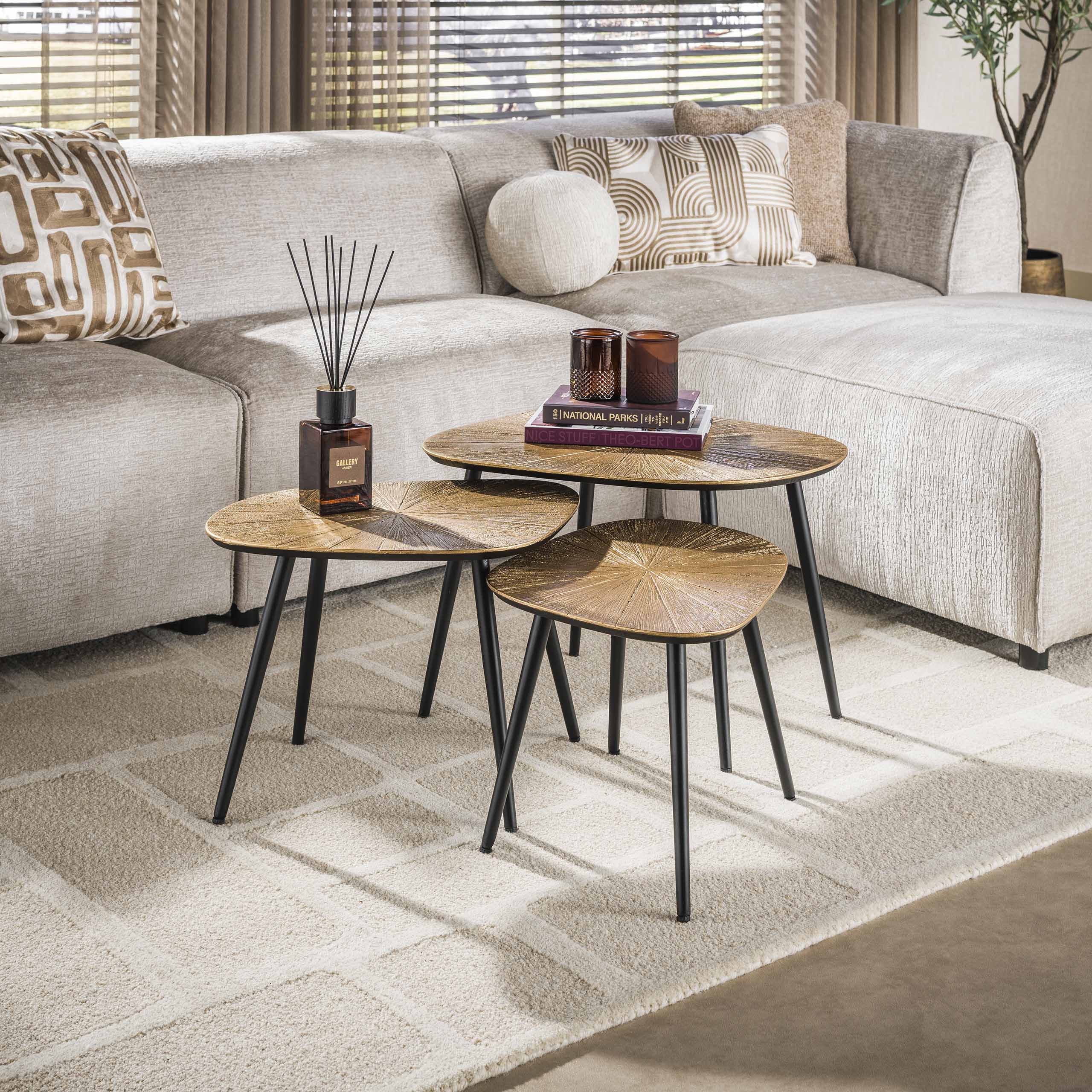 Tavolino Ray quadrangolare - Set di 3 - Oro antico