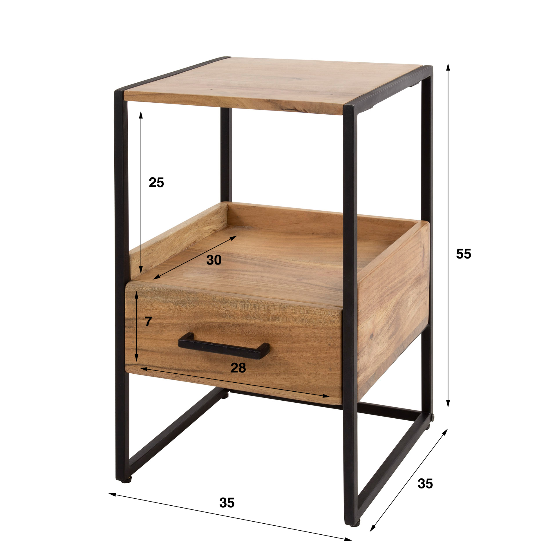 Comodino 1L XS nicchia / Acacia massiccia naturale