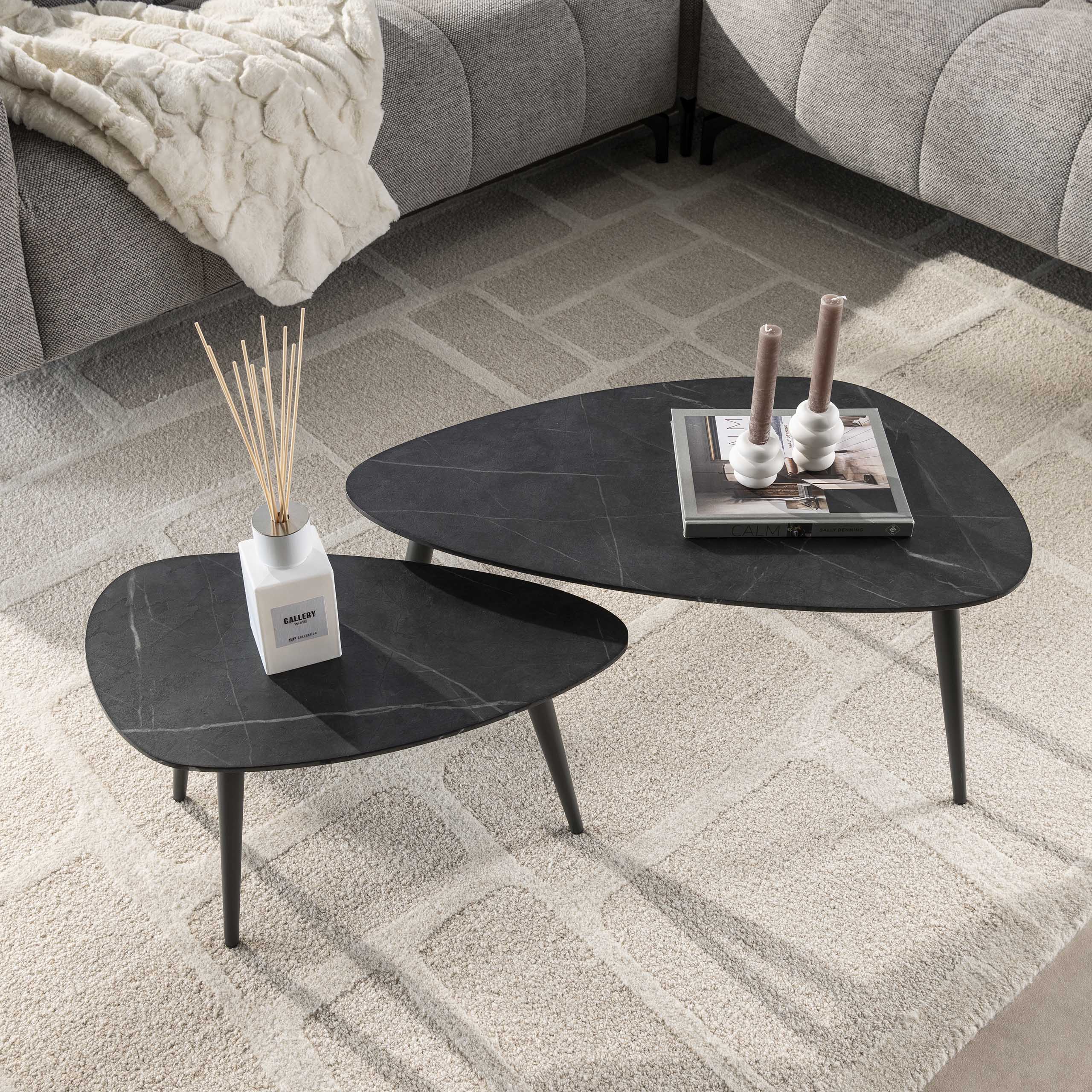 Set tavolino da caffè/2 a forma di pera organico/3D marrone nero