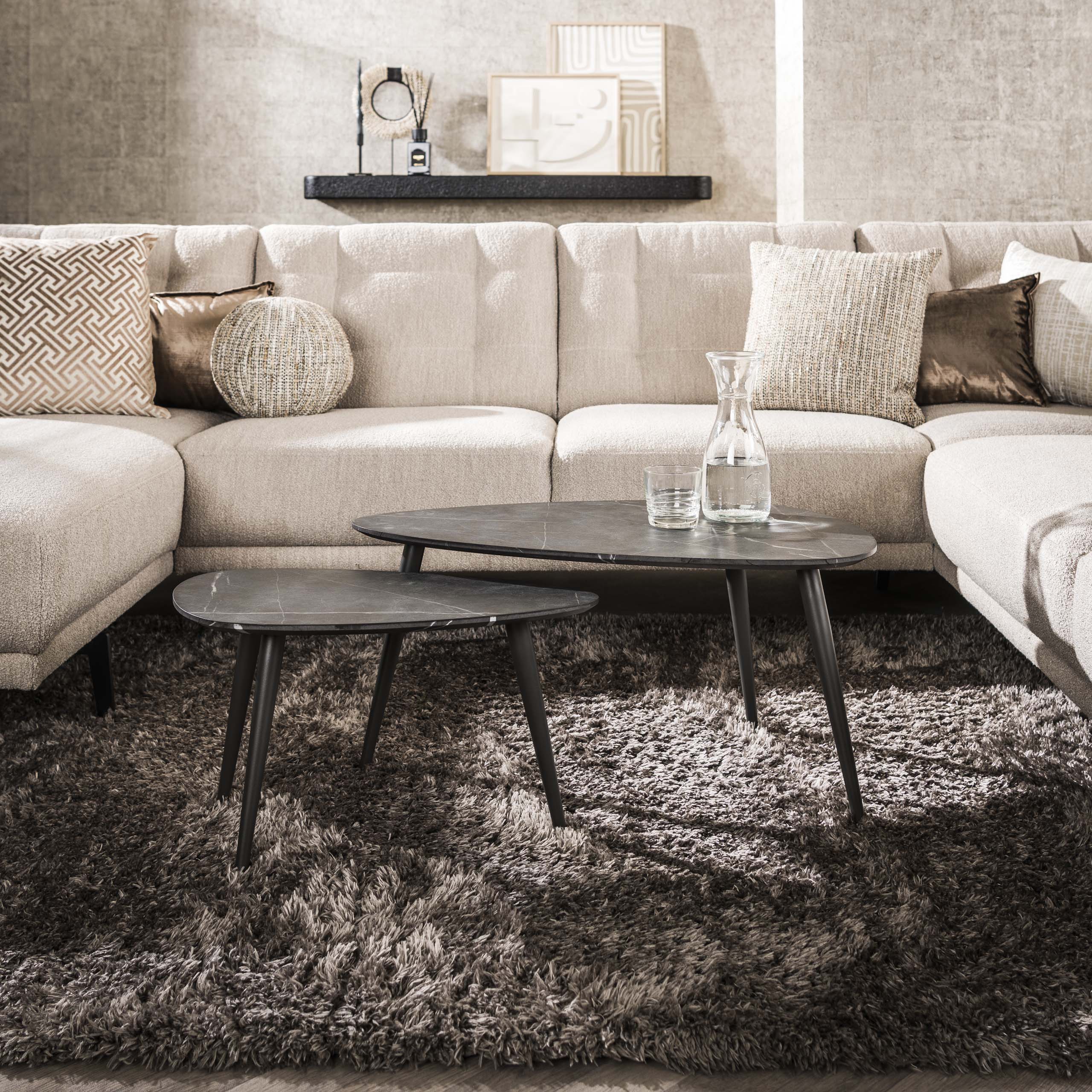 Set tavolino da caffè/2 a forma di pera organico/3D marrone nero