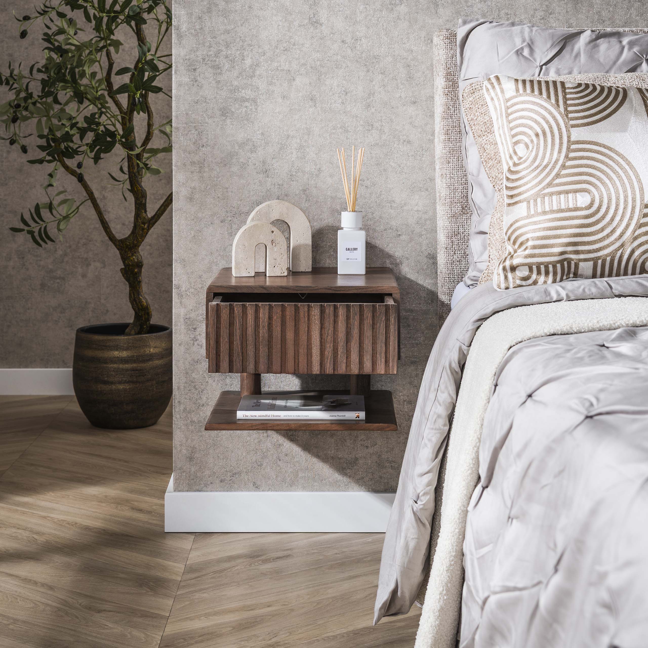 Comodino Carve Shelve sospeso - 1 cassetto - Marrone acacia