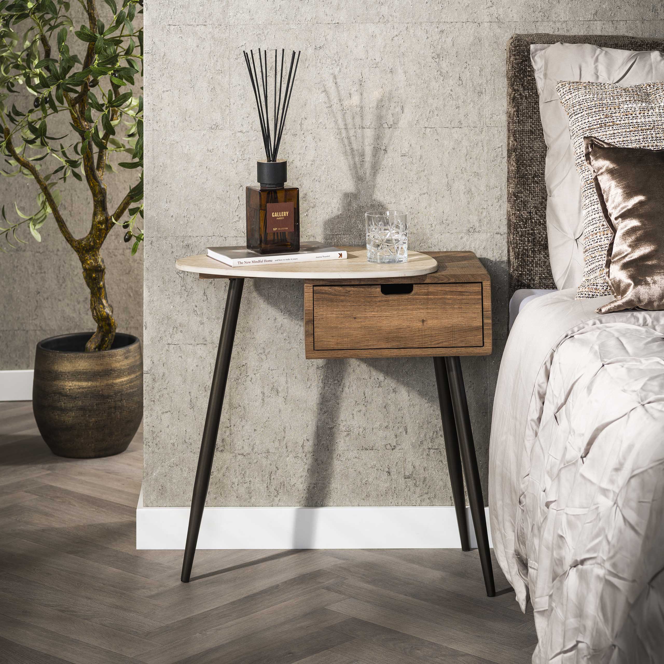 Comodino Travino 1 cassetto sx - Ceramica travertino