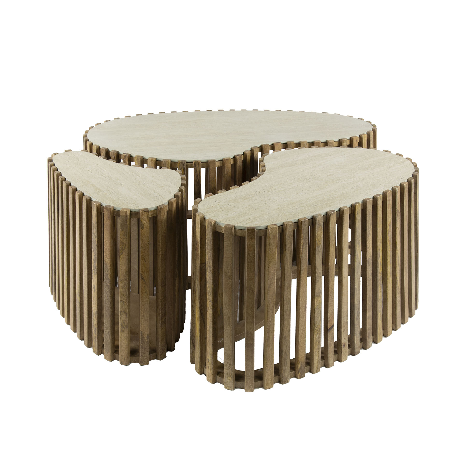 Coffee table Nuovo kidney-shaped set of 3 - Solid mango sand