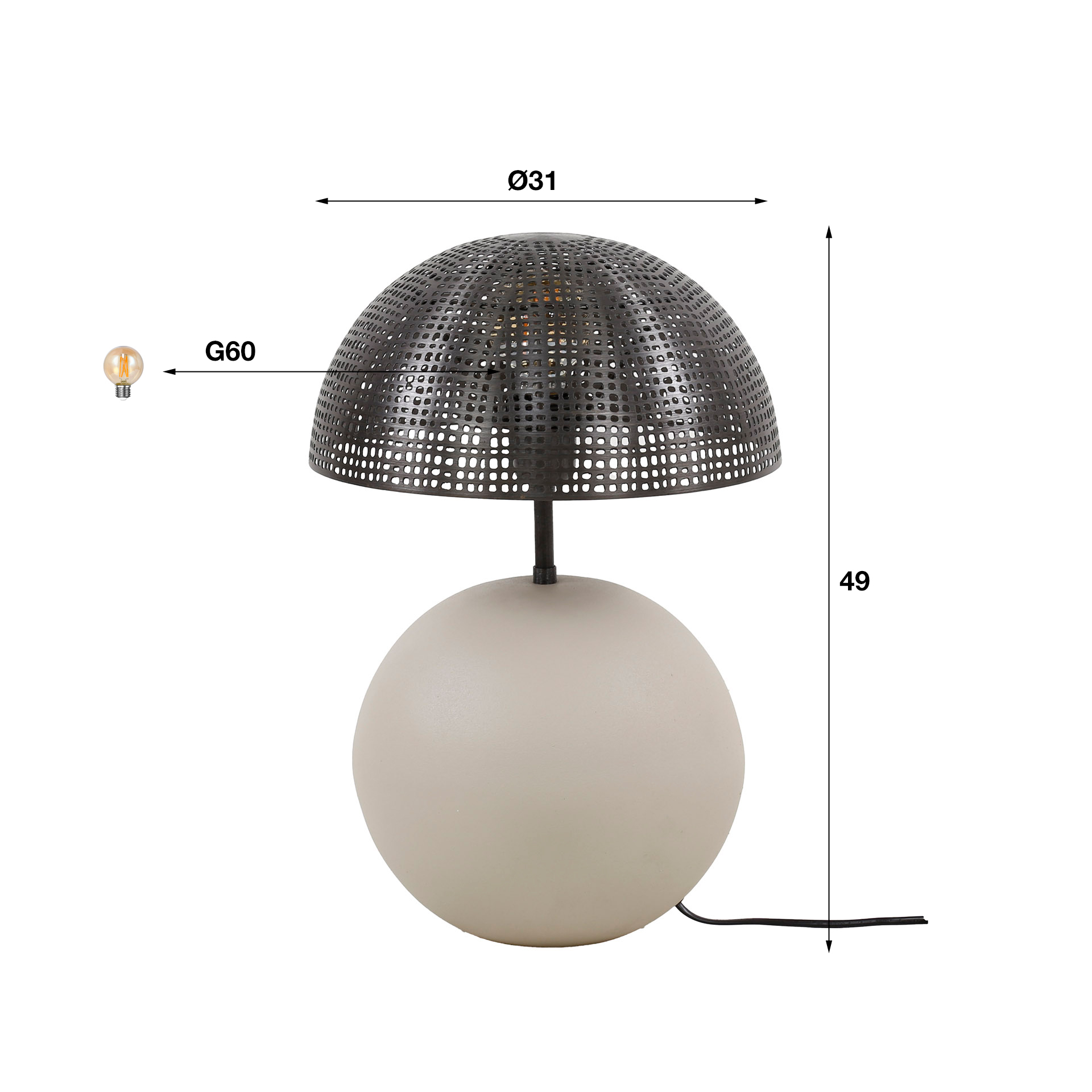Lampada da tavolo sfera 1L naturale / Grigio naturale